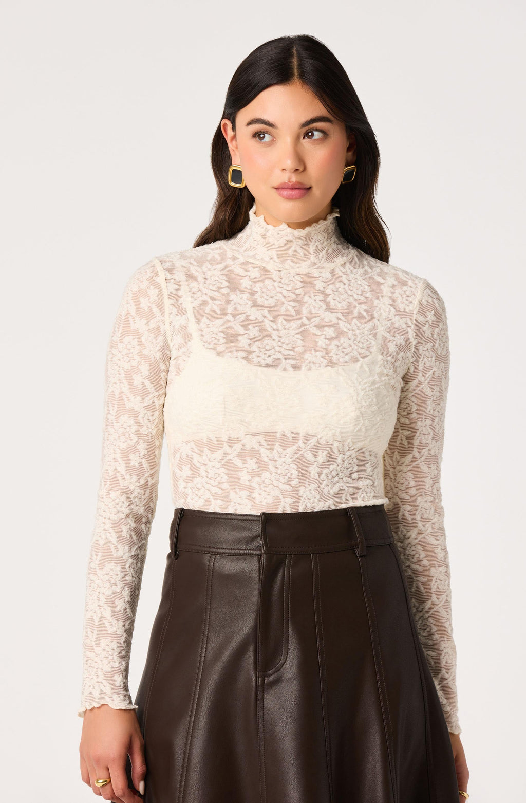 Kyra Sheer Mesh Mock Neck Top