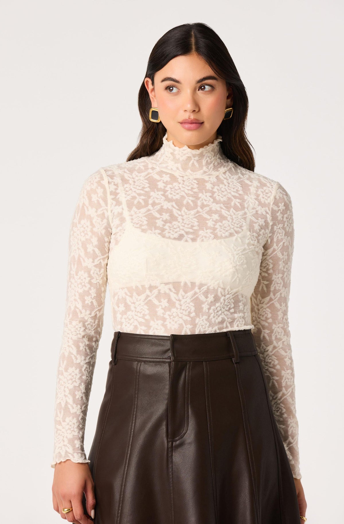 Kyra Sheer Mesh Mock Neck Top