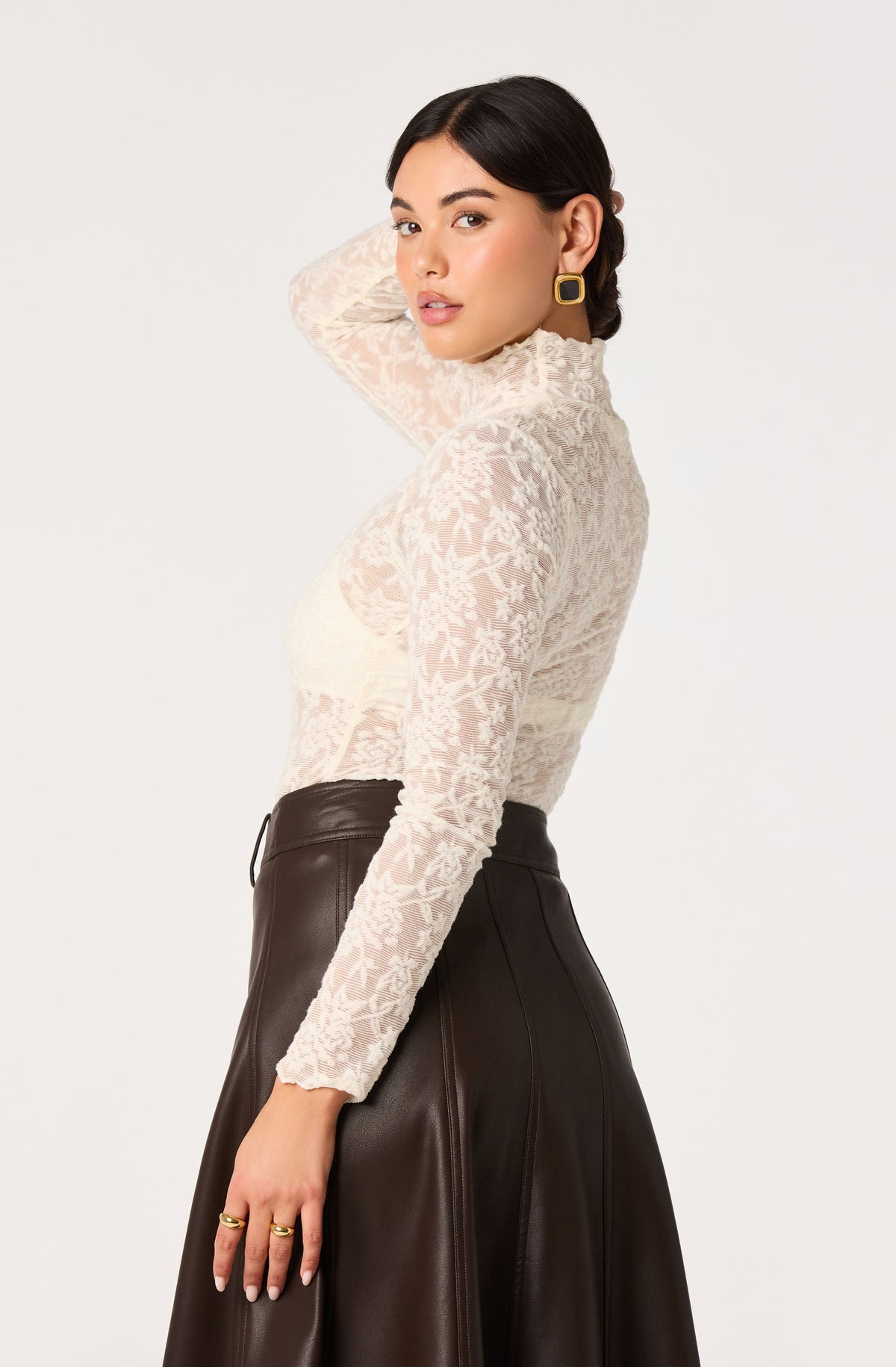 Kyra Sheer Mesh Mock Neck Top