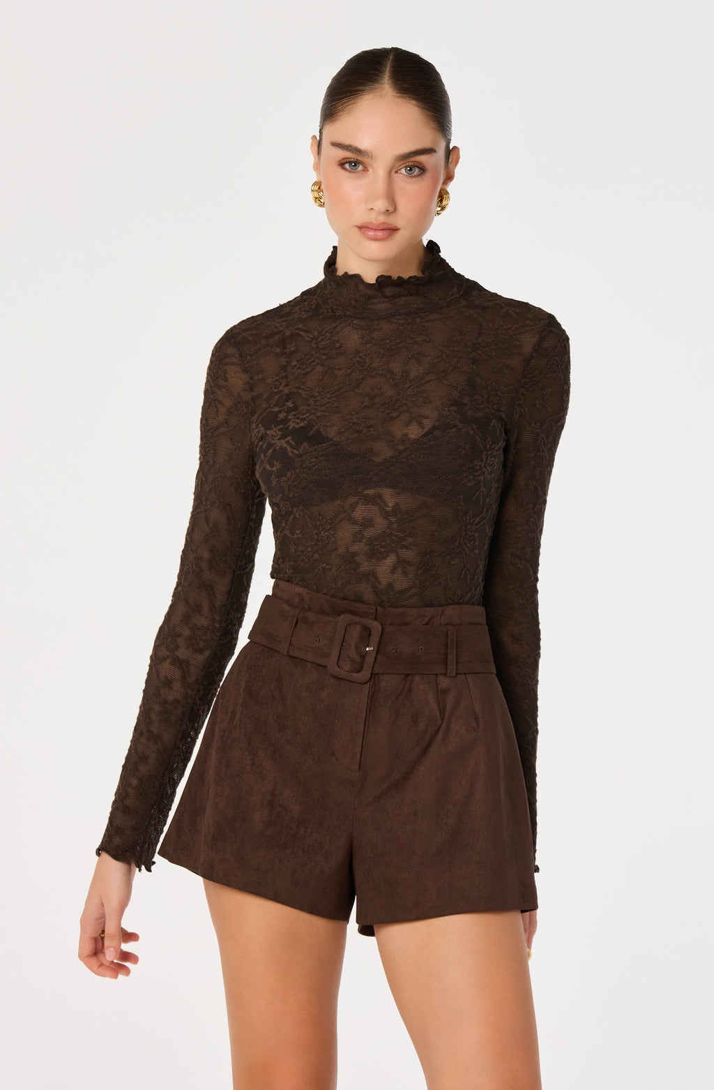 Kyra Sheer Mesh Mock Neck Top