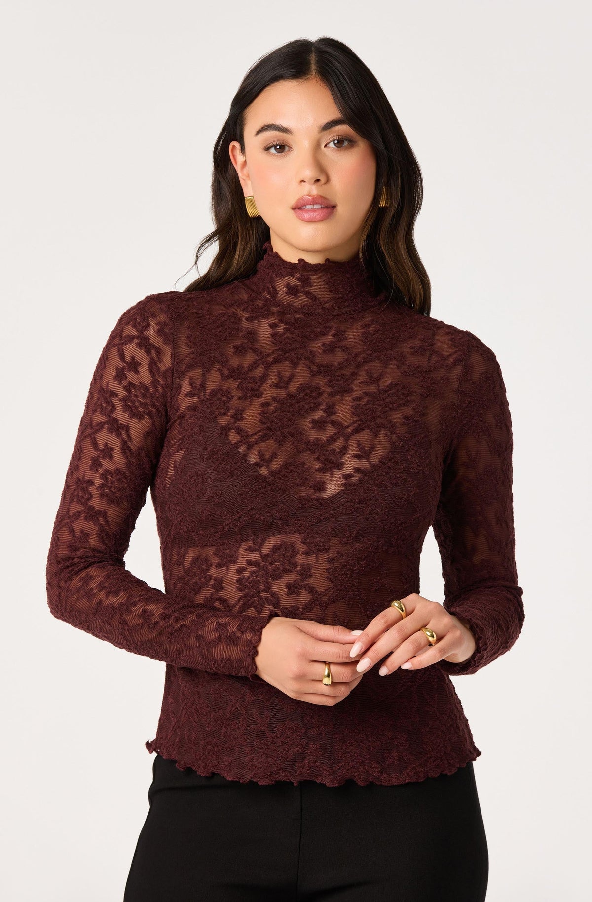 Kyra Sheer Mesh Mock Neck Top