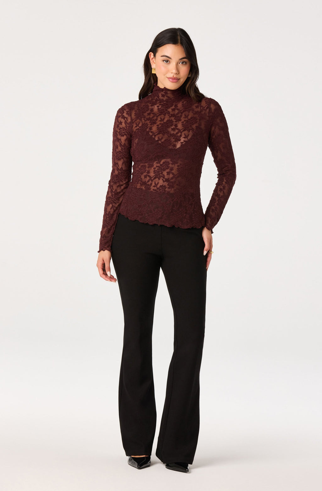 Kyra Sheer Mesh Mock Neck Top