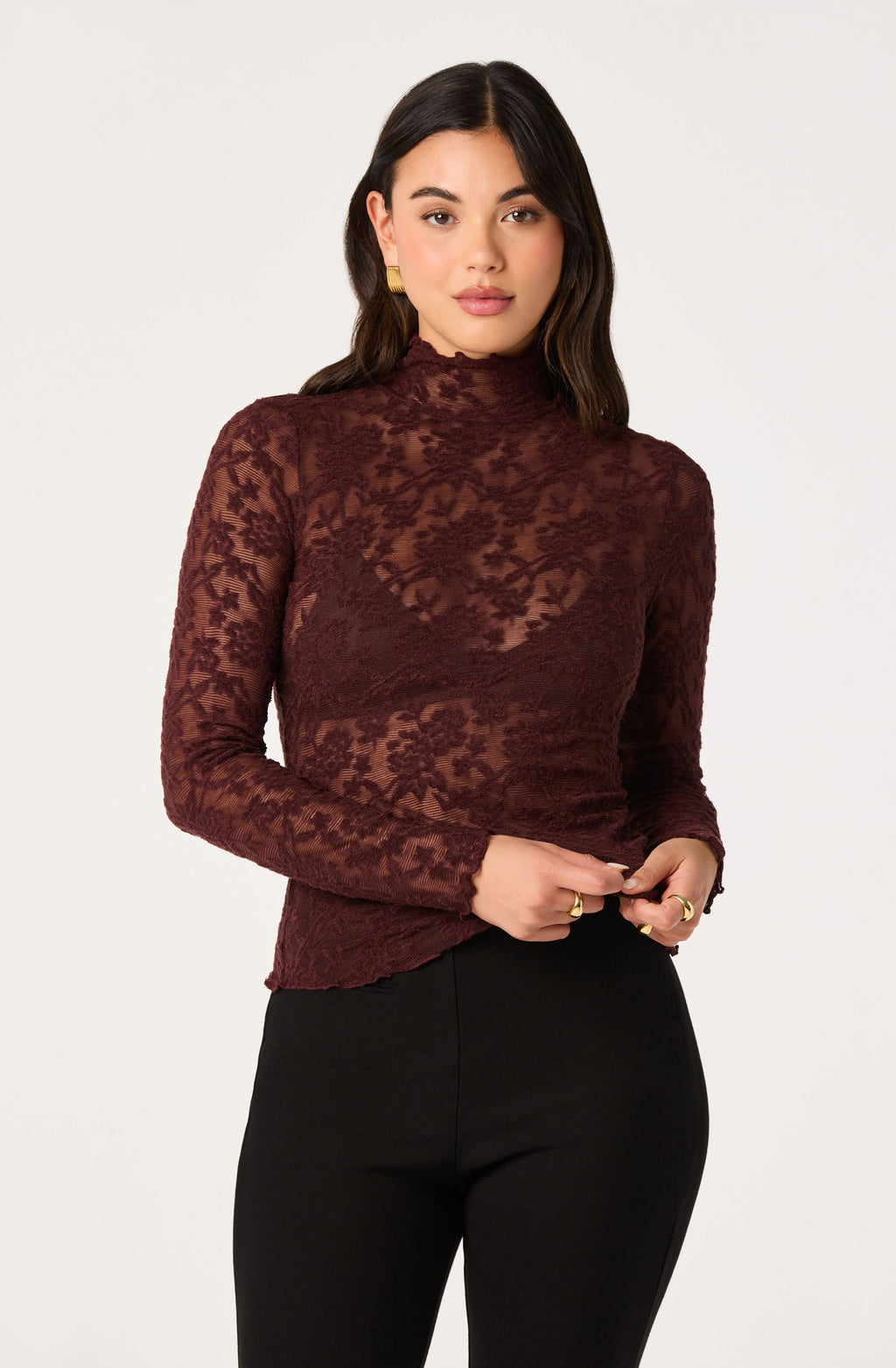Kyra Sheer Mesh Mock Neck Top