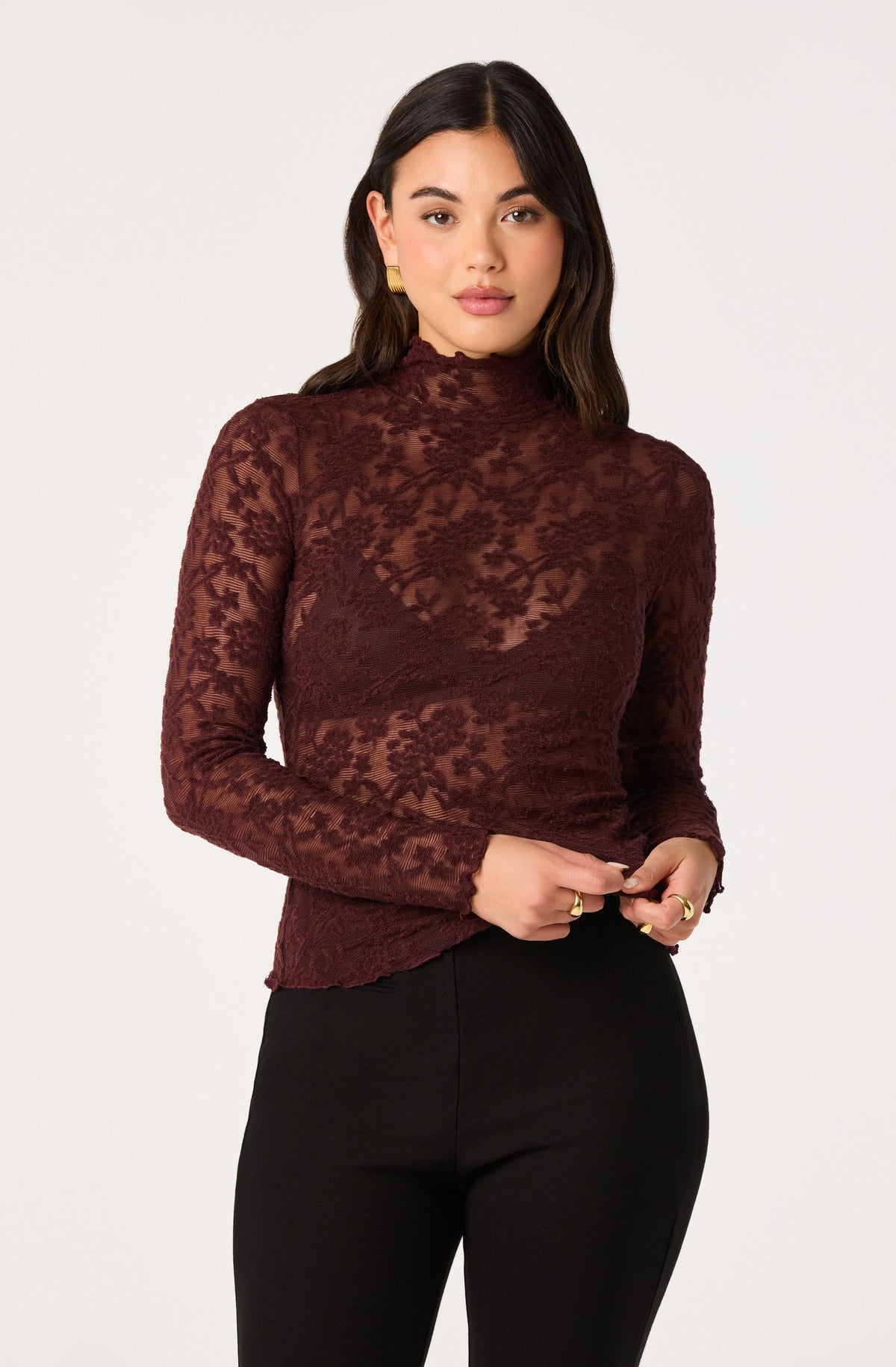 Kyra Sheer Mesh Mock Neck Top