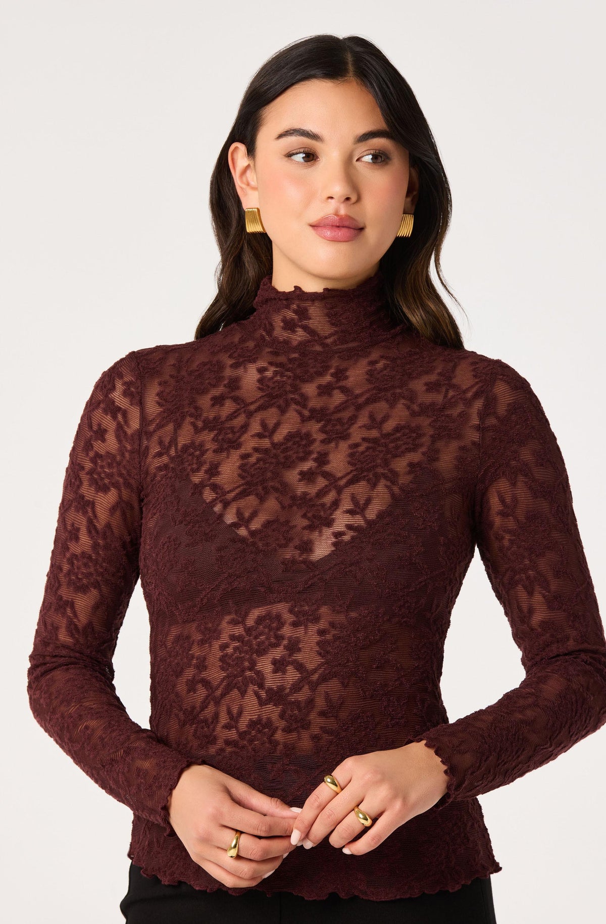 Kyra Sheer Mesh Mock Neck Top