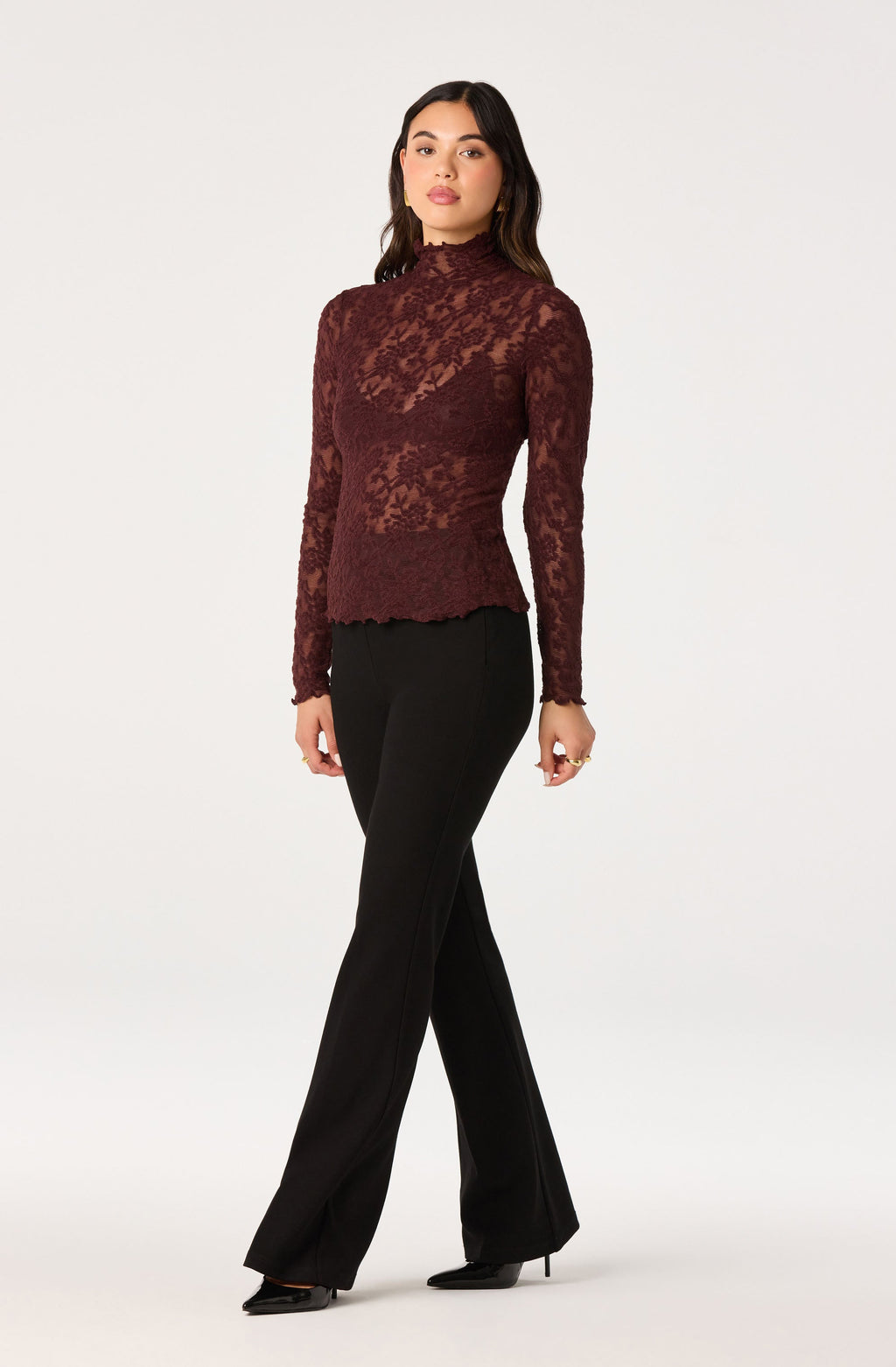 Kyra Sheer Mesh Mock Neck Top