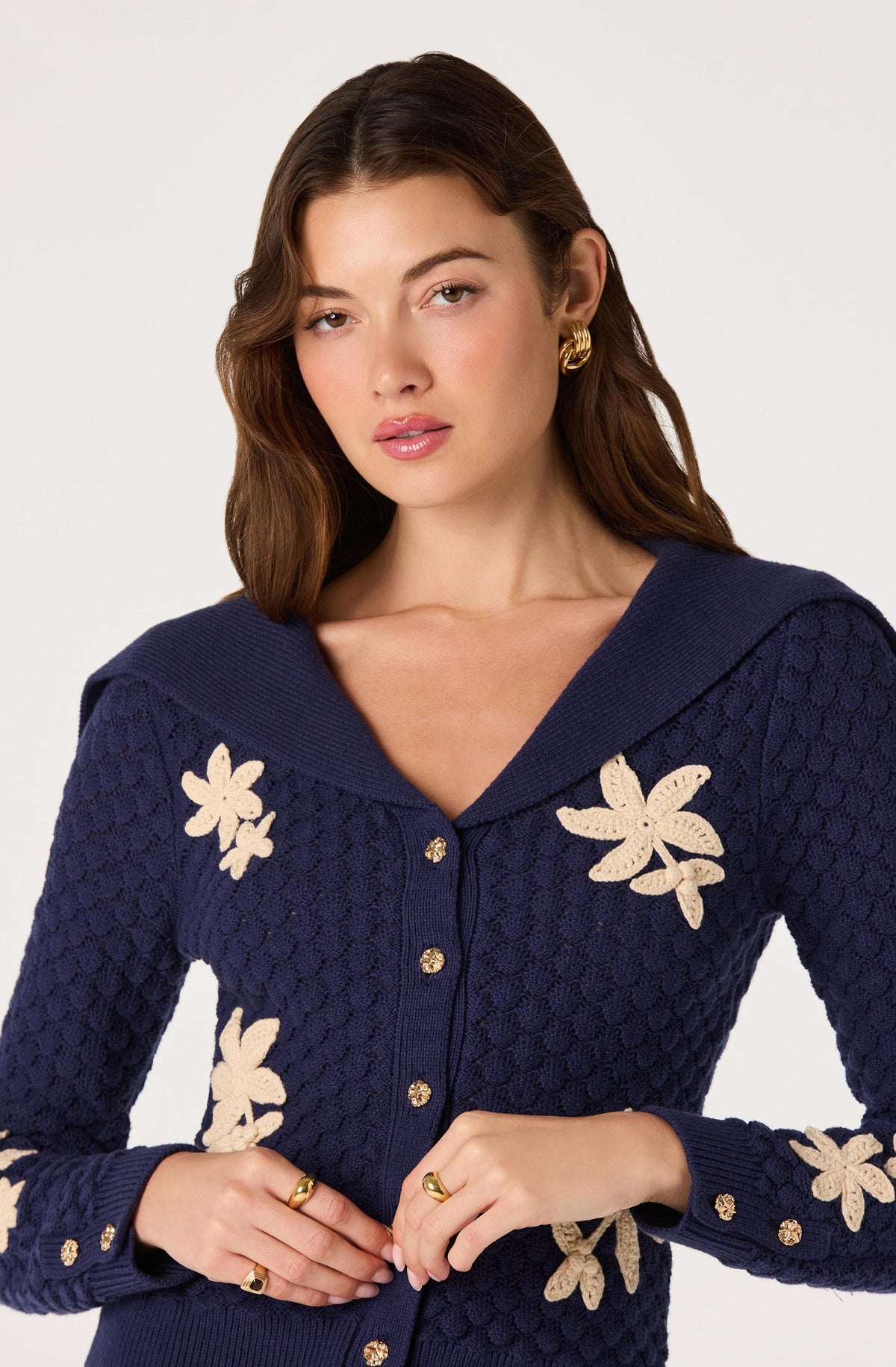 Analissa Sailor Collar Floral Cardigan