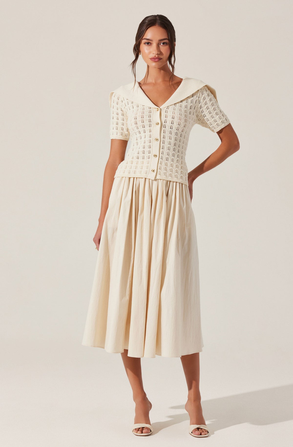 Analissa Pointelle Sailor Collar Cardigan