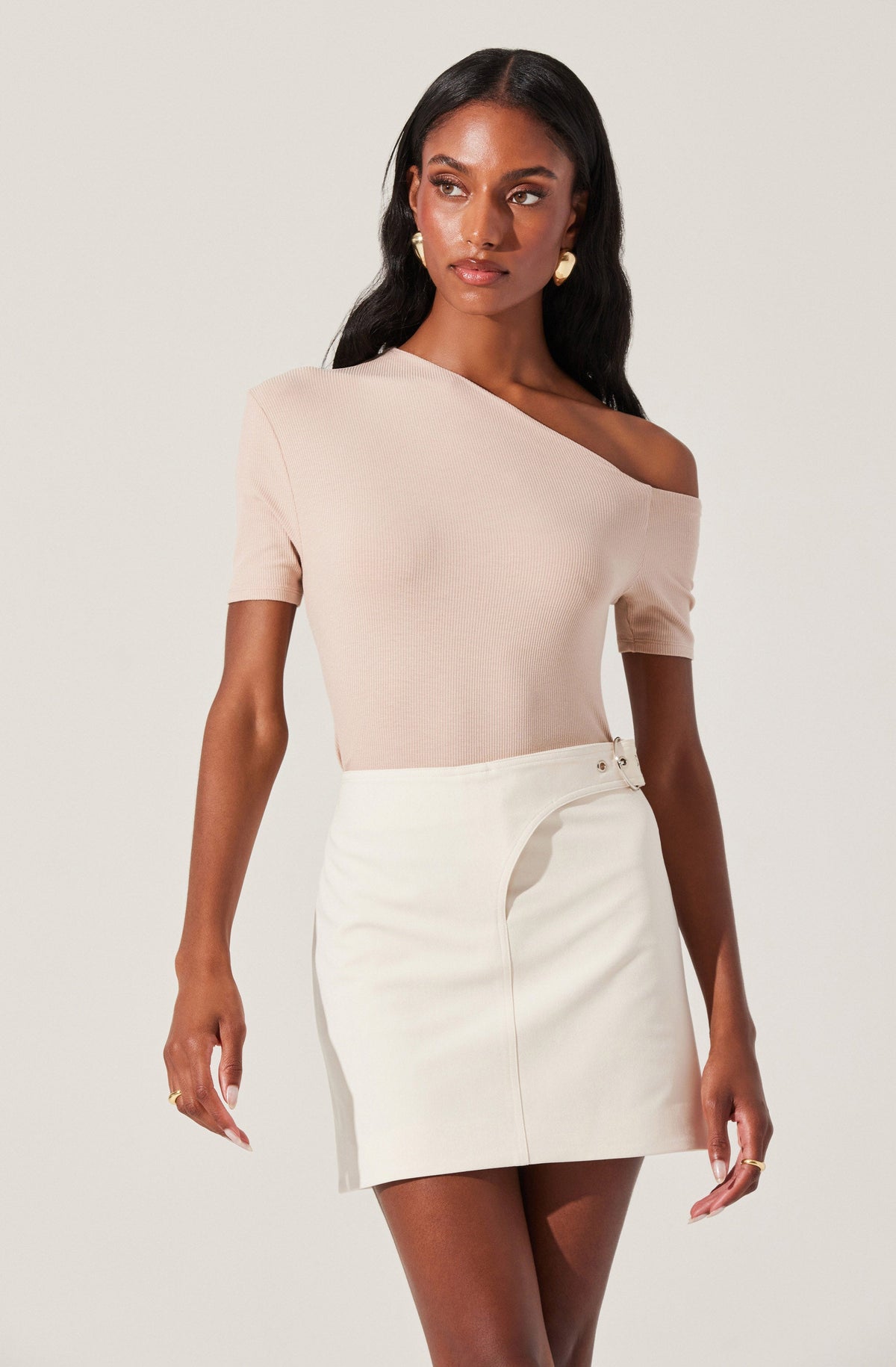 Ash Ribbed Off Shoulder Top