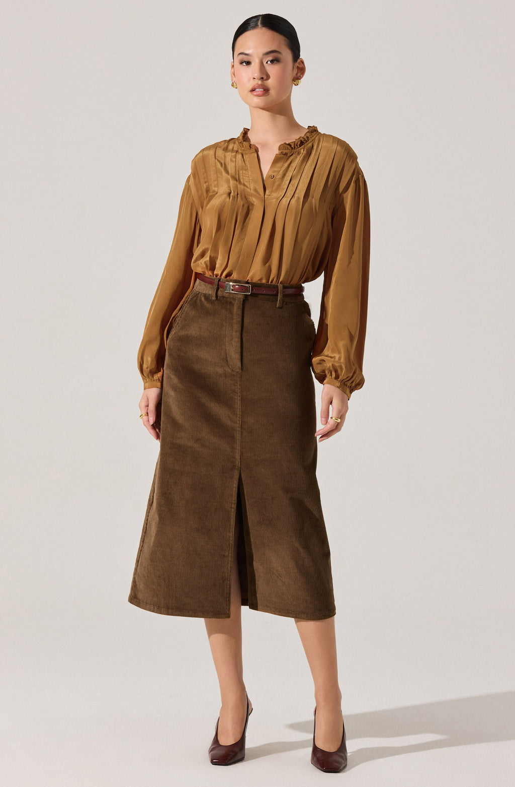 Ashton Pleated Ruffle Trim Top