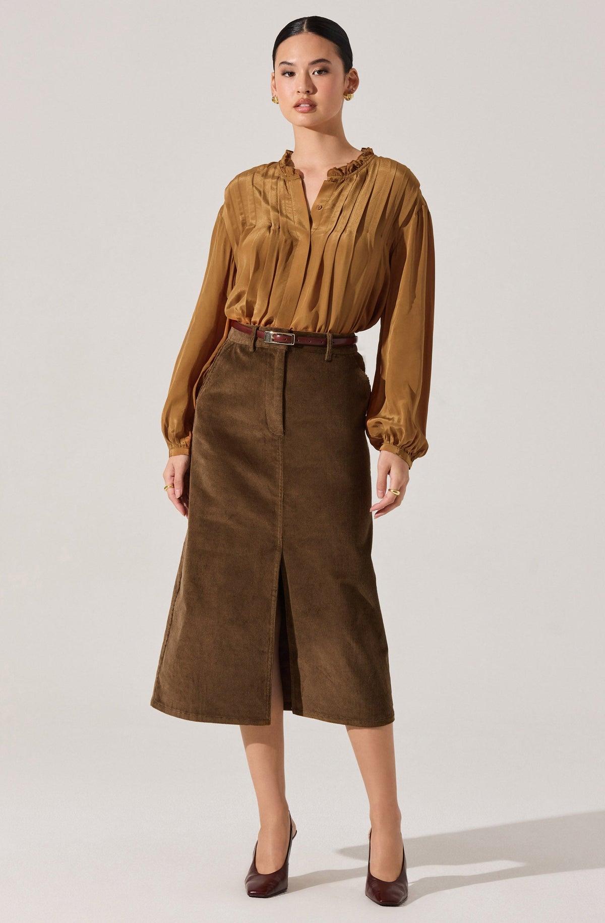 Ashton Pleated Ruffle Trim Top
