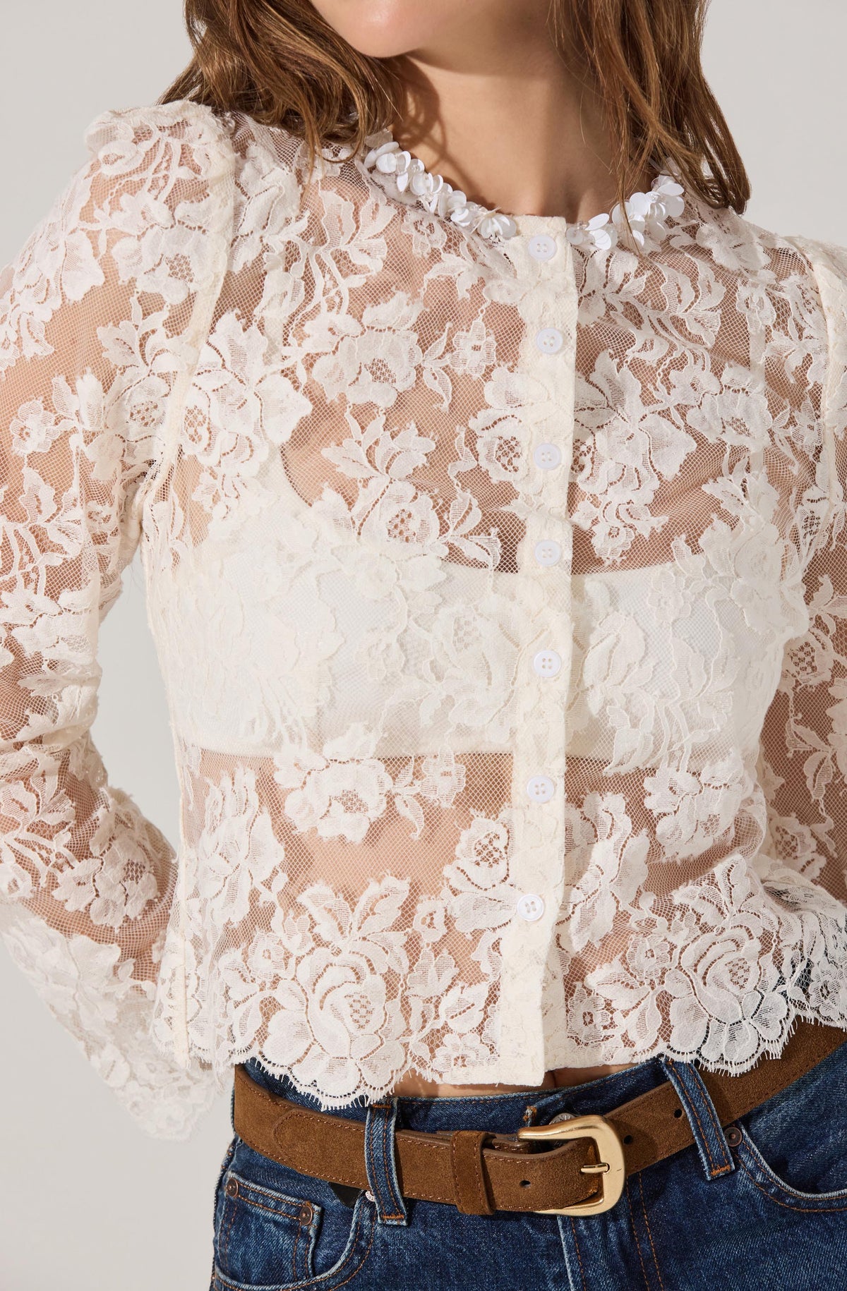 Antoinette Embellished Floral Lace Top