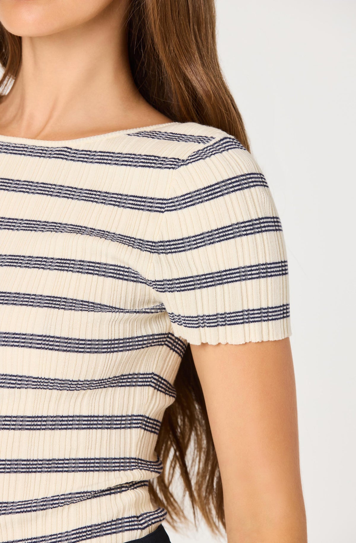 Nikola Striped Ribbed Scoop Back Sweater Top