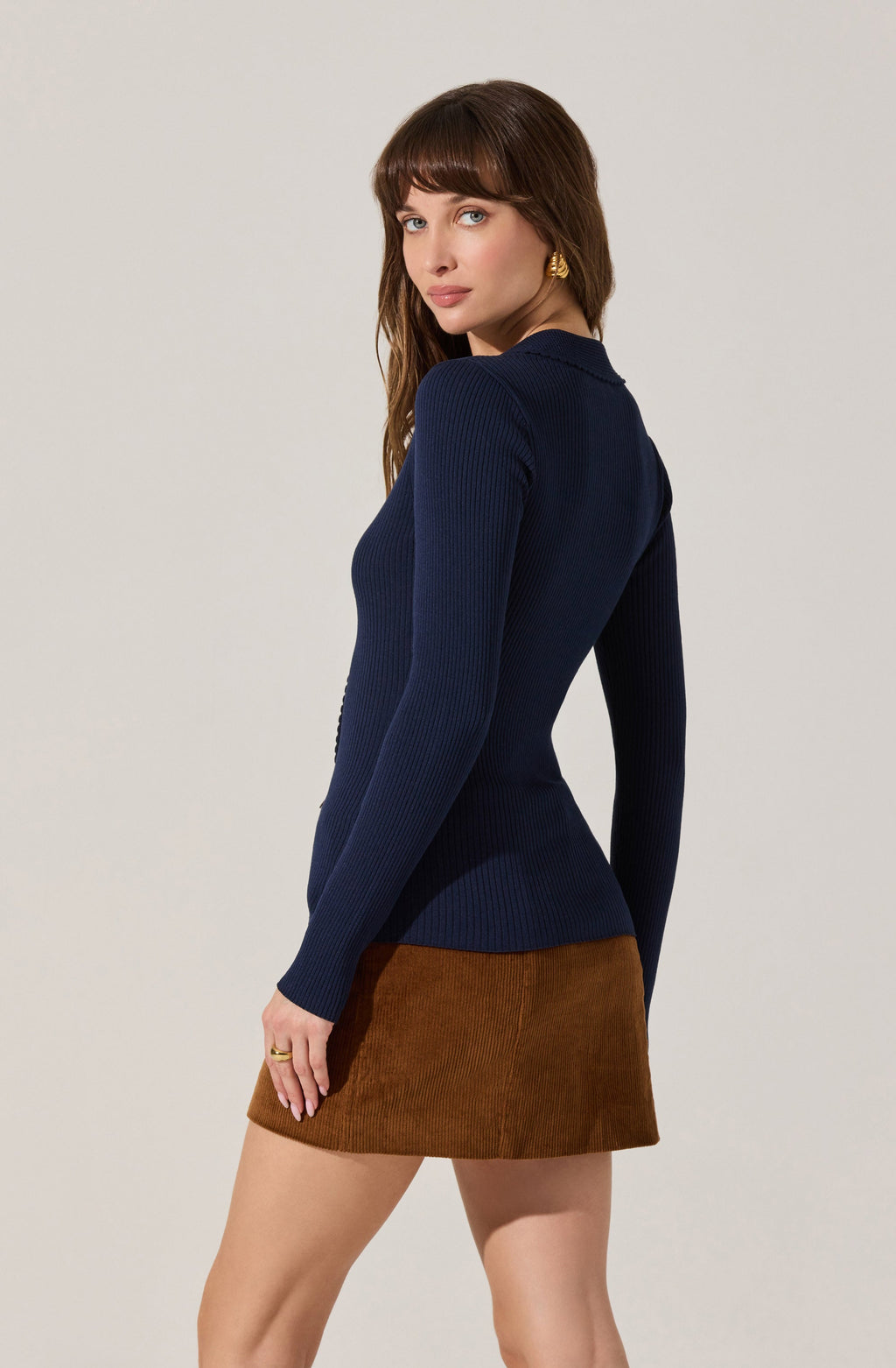 Keren Collared Ribbed Knit Cardigan