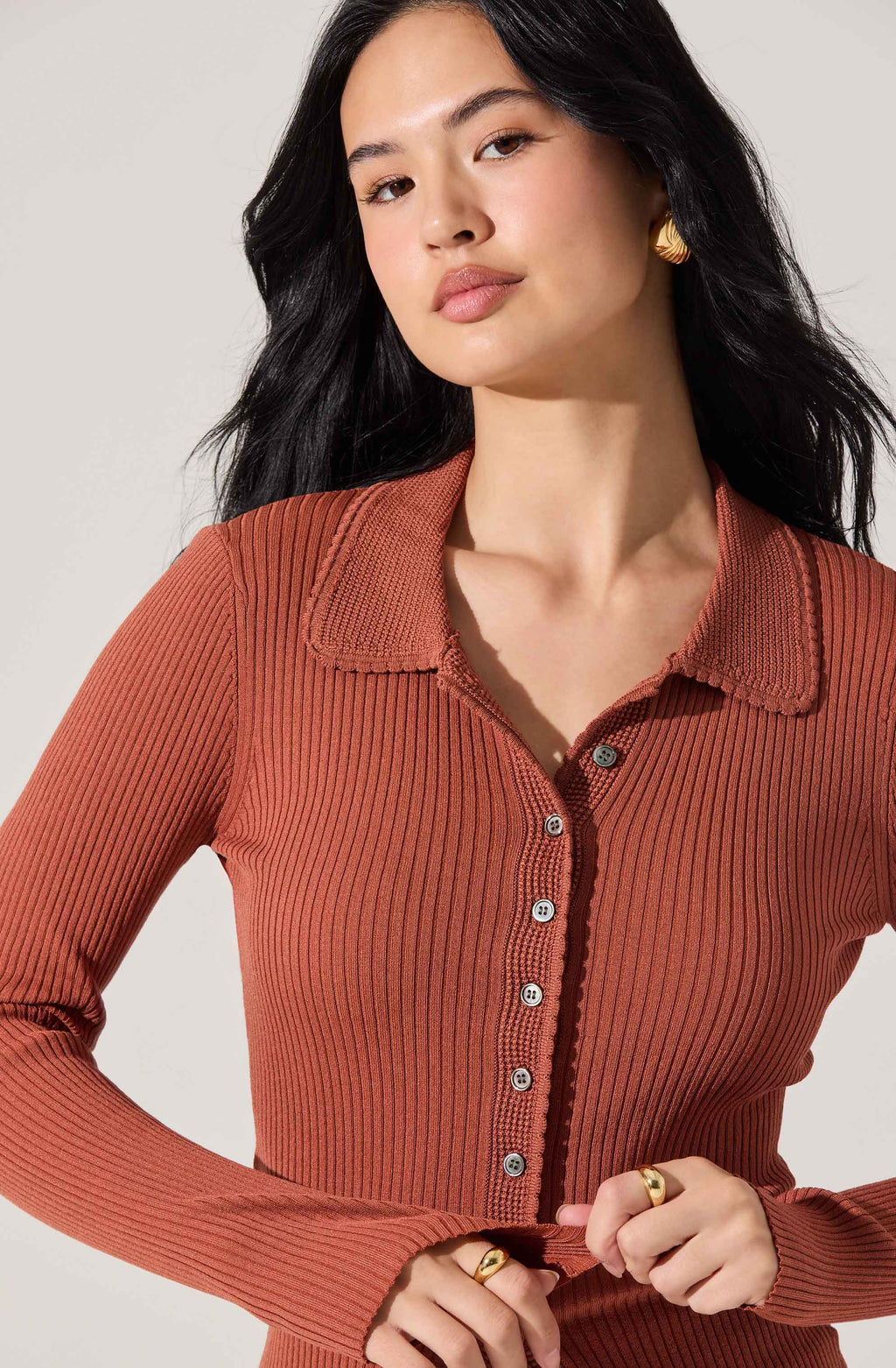 Keren Collared Ribbed Knit Cardigan