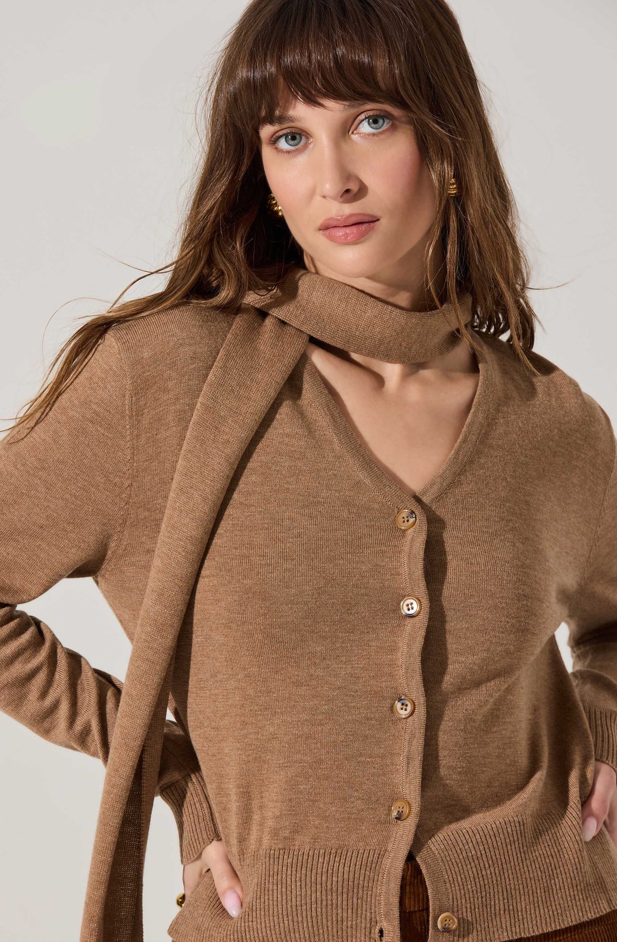 Glynne V-Neck Scarf Cardigan Sweater