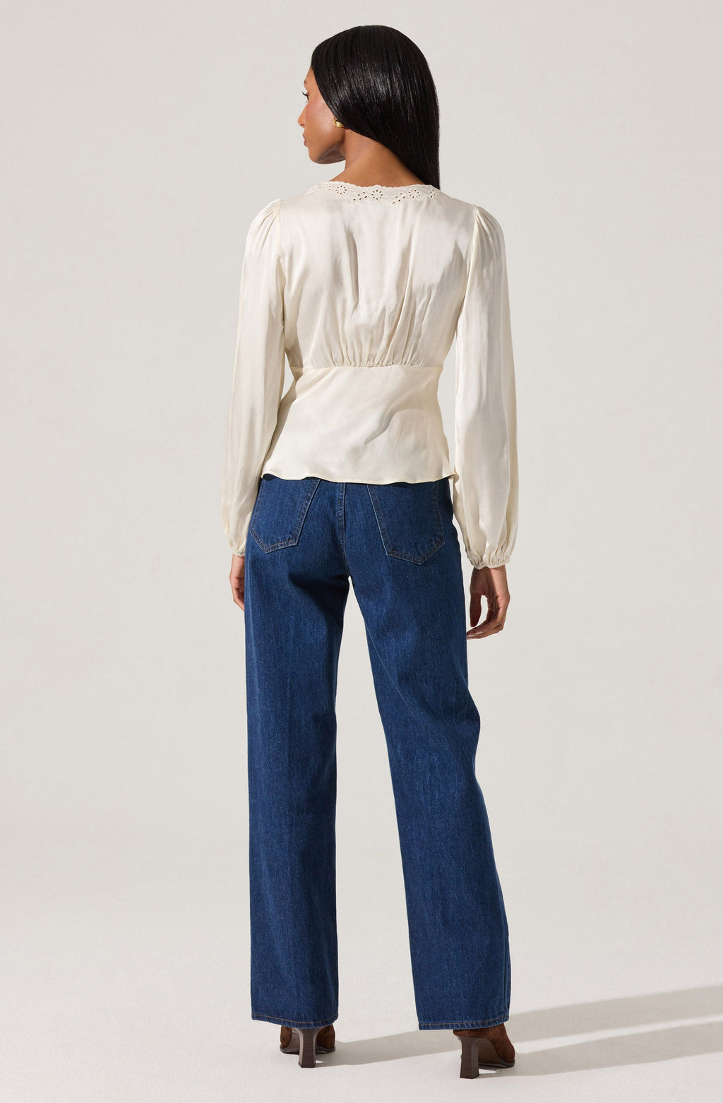 Roya Eyelet Trim Satin Top