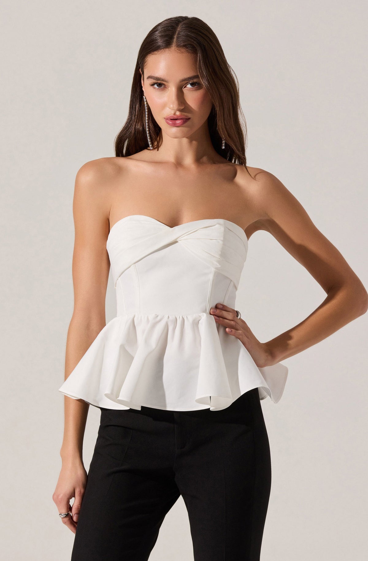 Melia Strapless Pleated Peplum Top