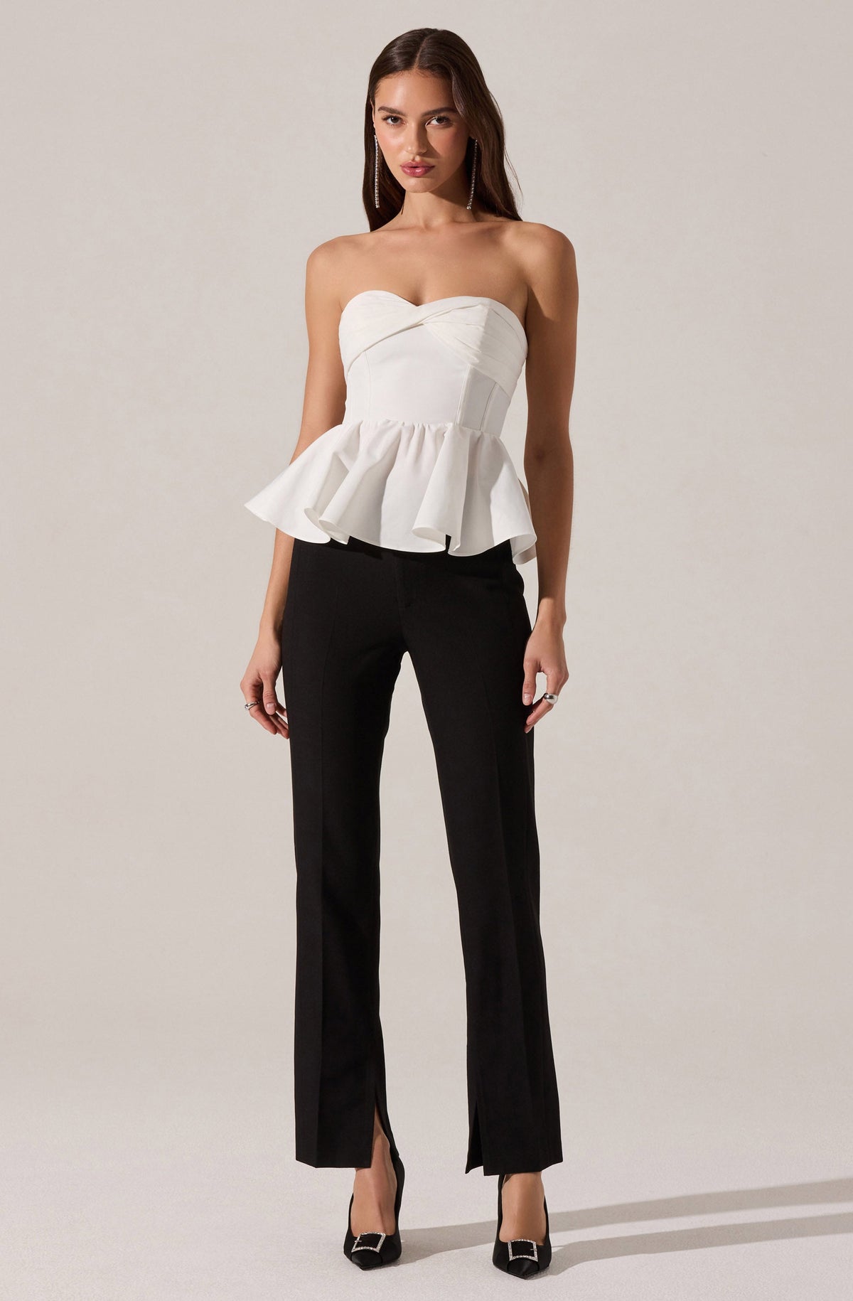 Melia Strapless Pleated Peplum Top