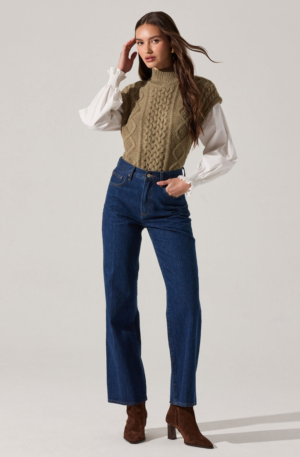 Angeline Contrast Cable Knit Sweater