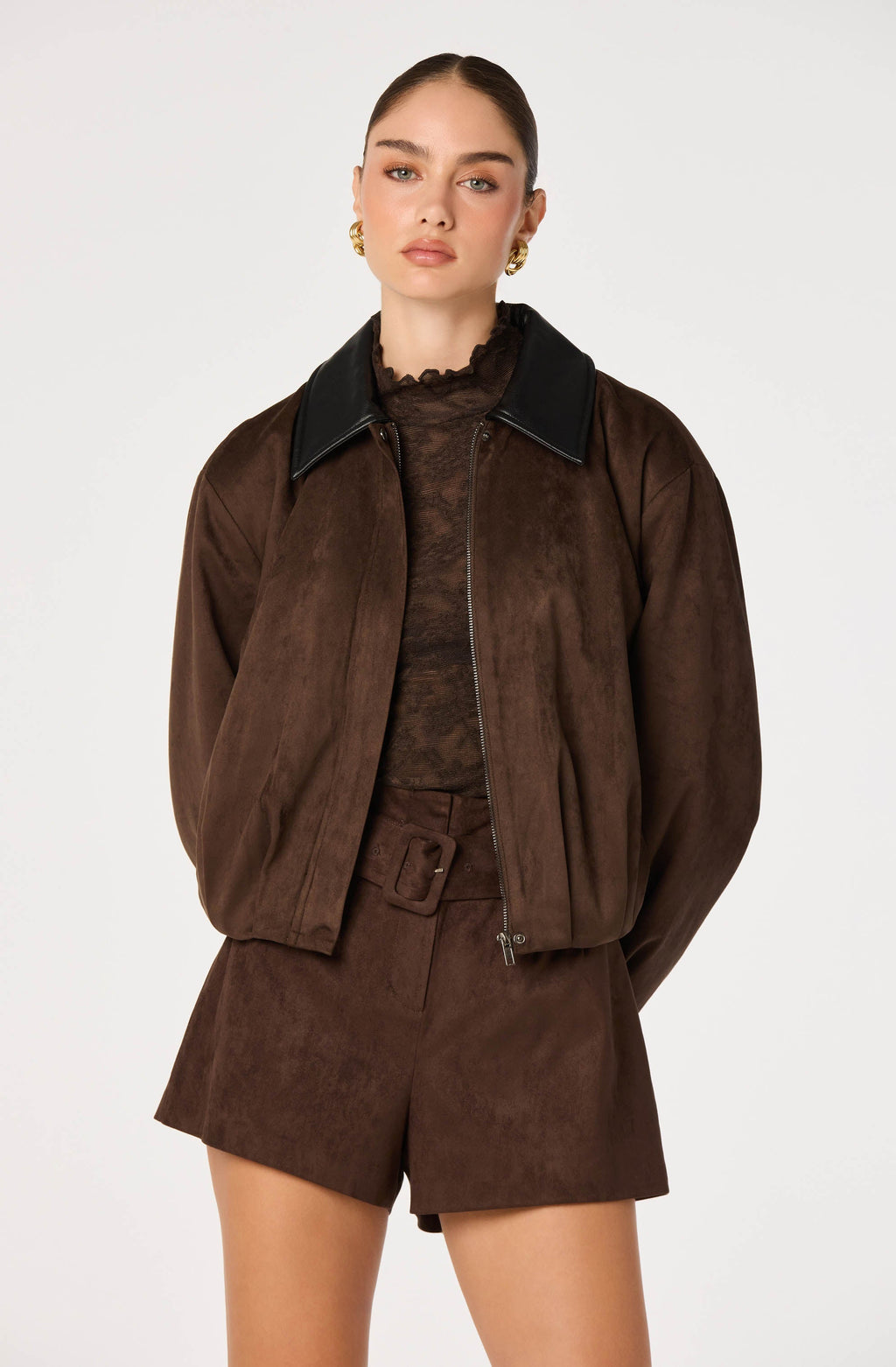 Raevin Faux Suede Bomber Jacket