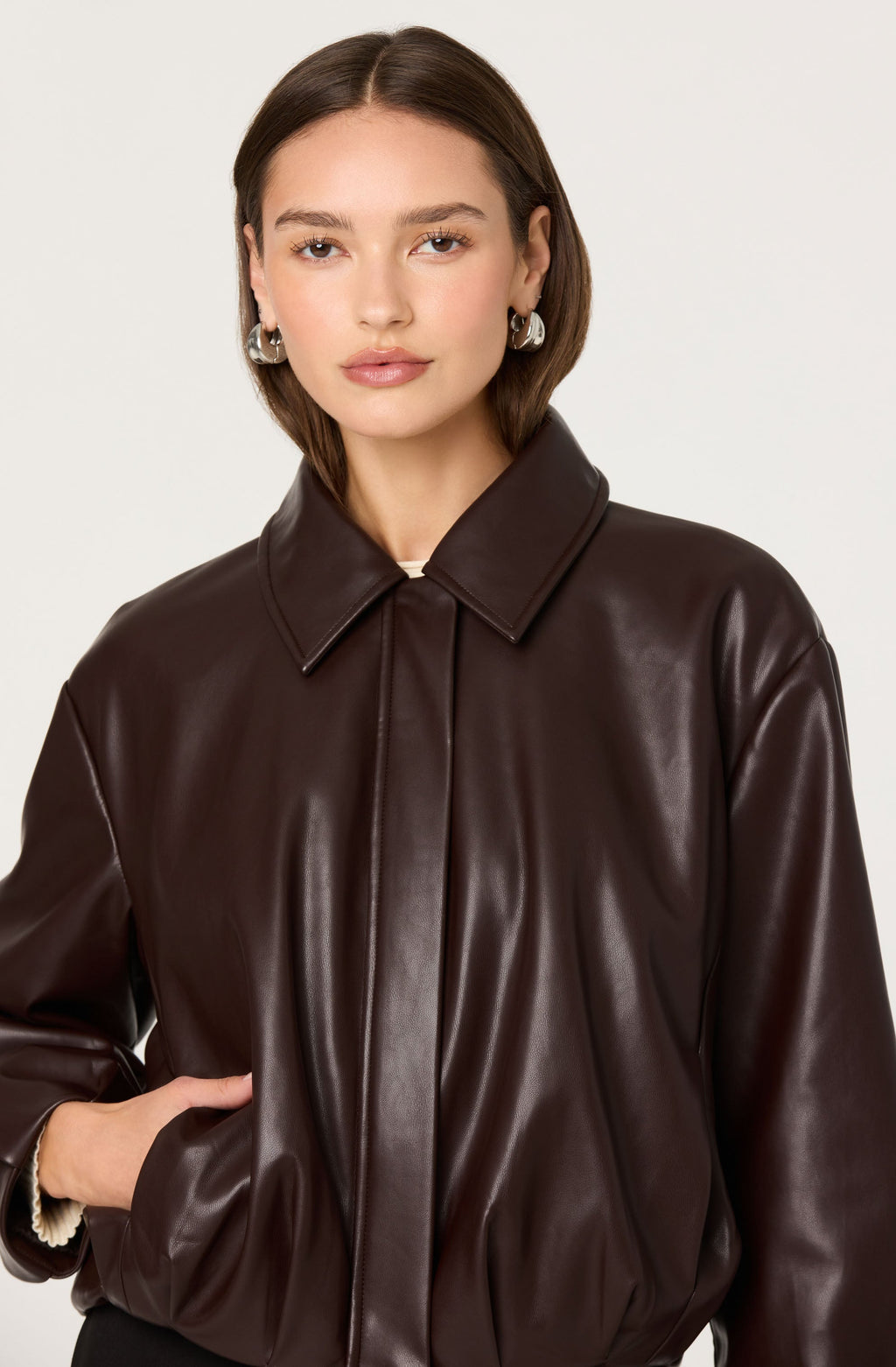 Raevin Faux Leather Bomber Jacket