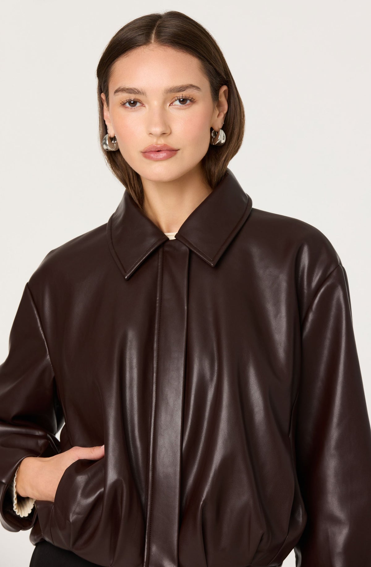 Raevin Faux Leather Bomber Jacket