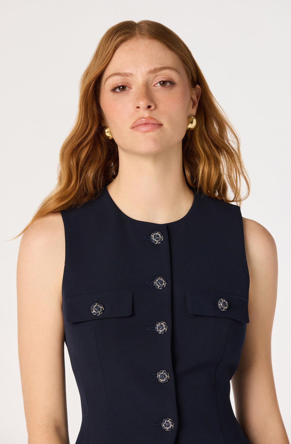 Kelson Pleated-Hem Button Vest