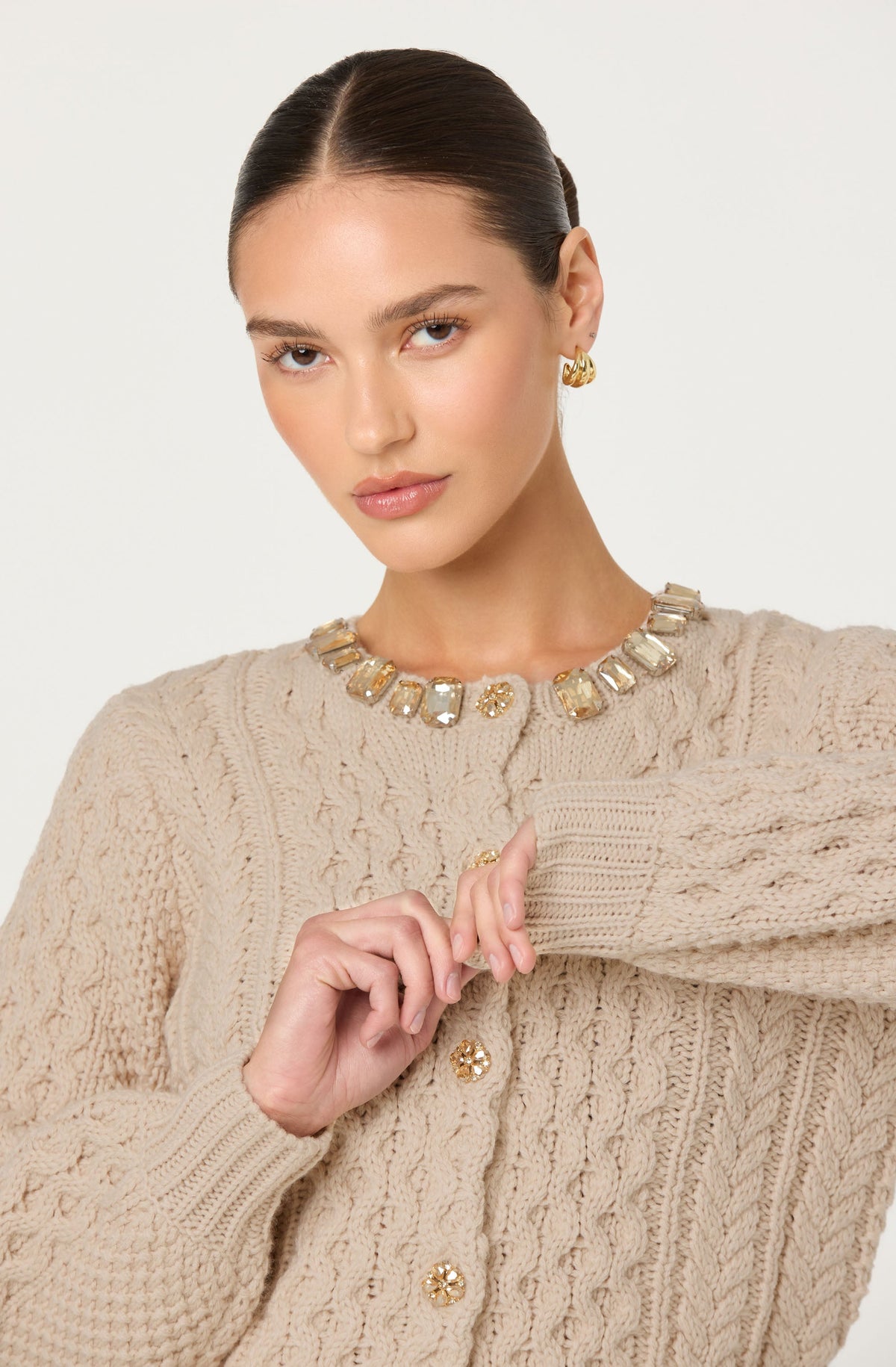 Cathryn Embellished Cable Knit Cardigan