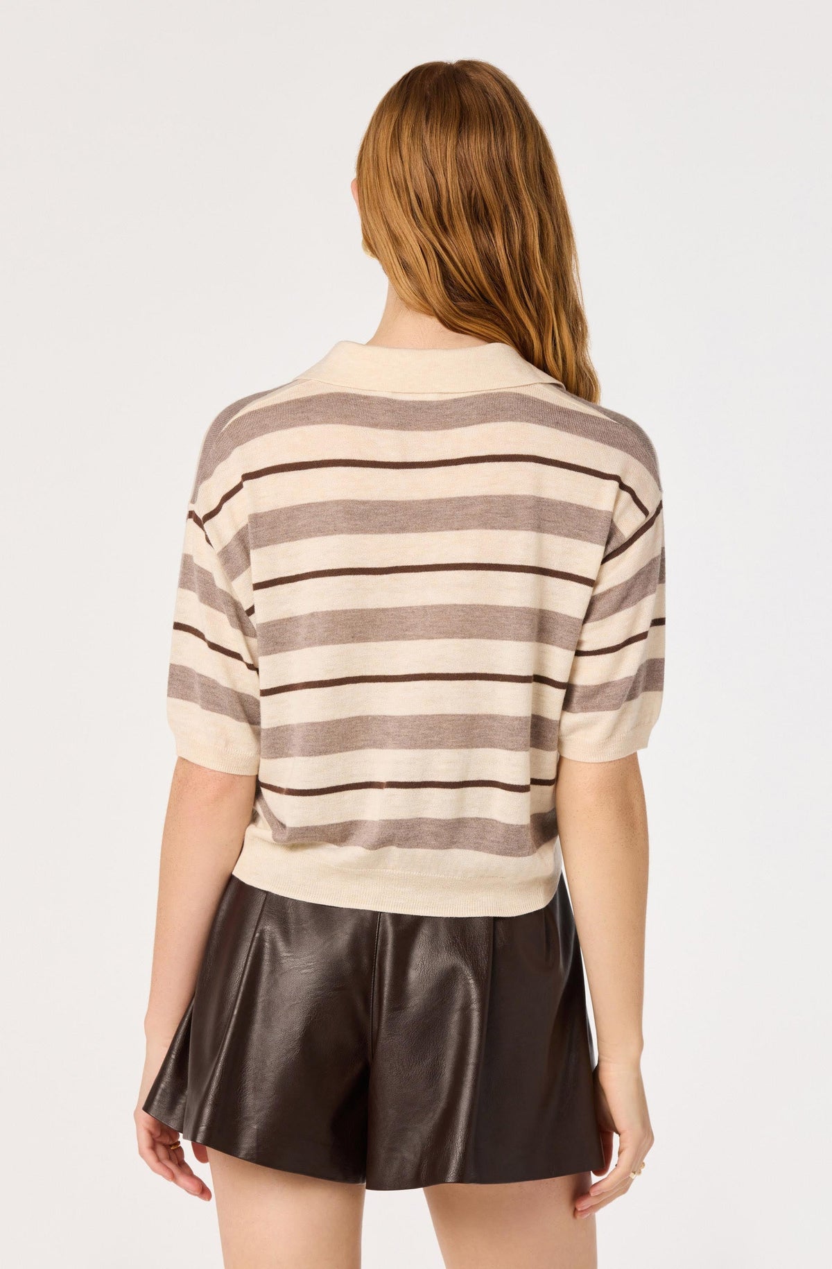Scottie Striped Knit Polo Sweater - Cream brown stripe