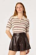 Scottie Striped Knit Polo Sweater - Cream brown stripe