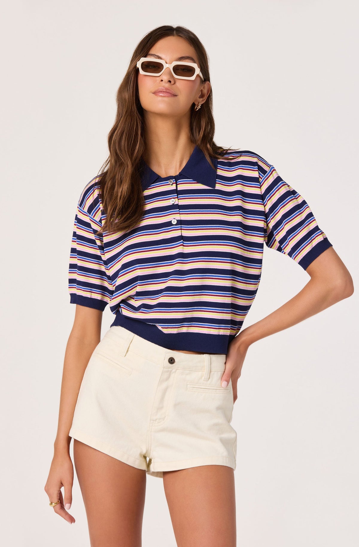 Scottie Striped Knit Polo Sweater - Navy multi stripe