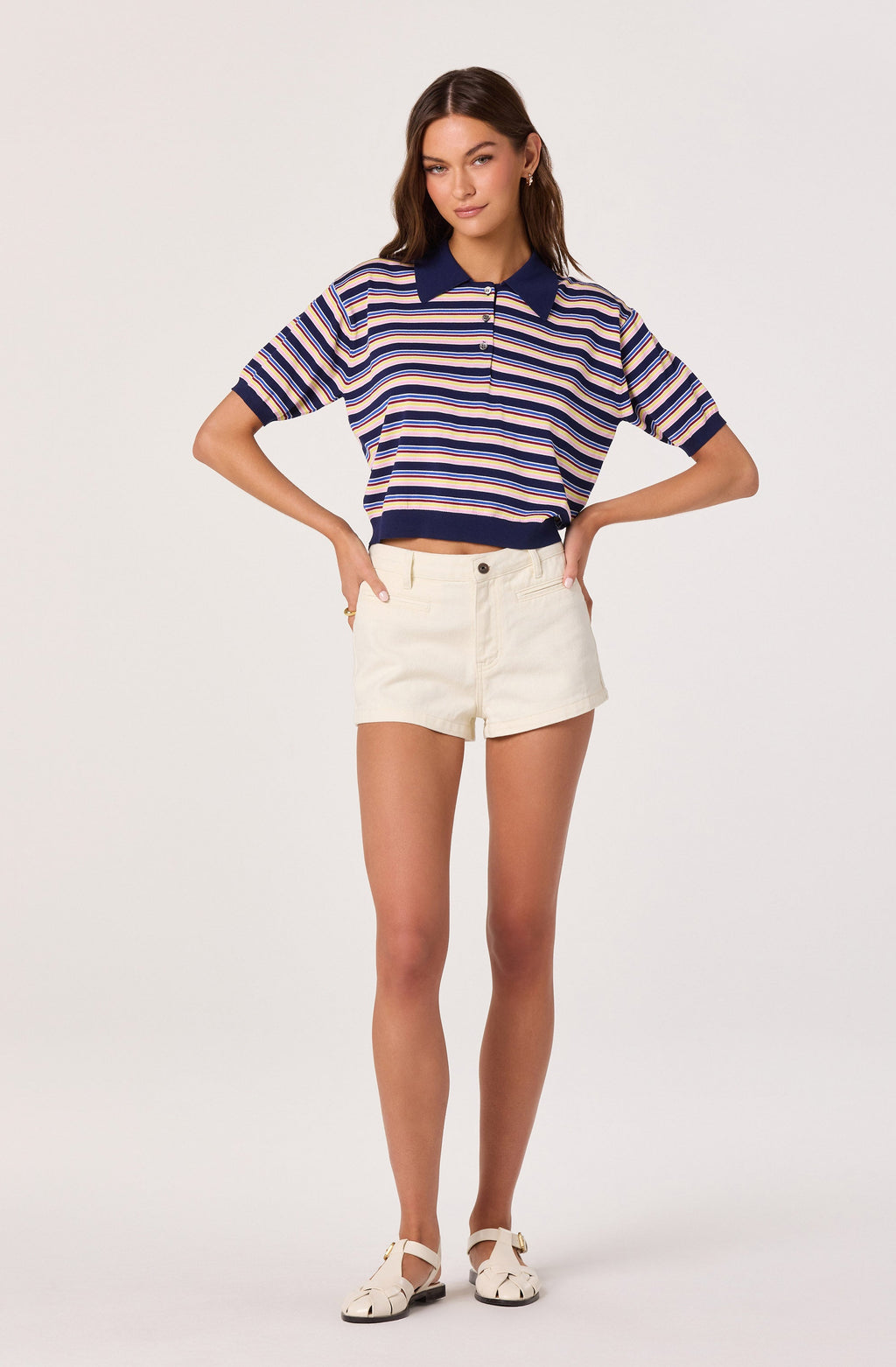 Scottie Striped Knit Polo Sweater - Navy multi stripe