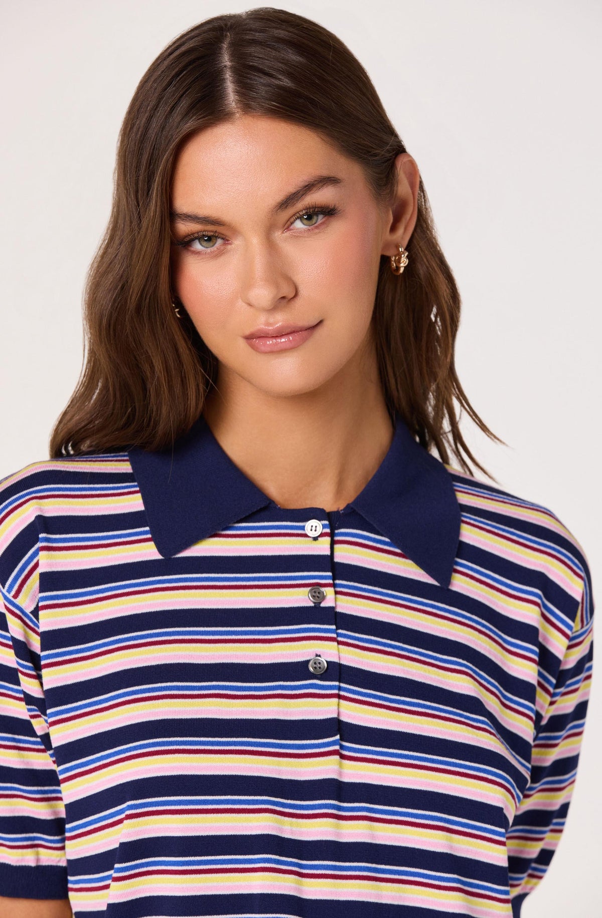 Scottie Striped Knit Polo Sweater - Navy multi stripe