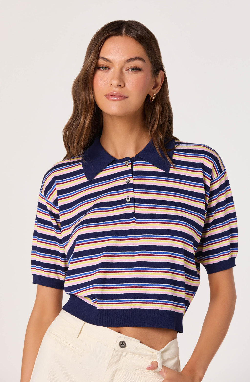 Scottie Striped Knit Polo Sweater - Navy multi stripe