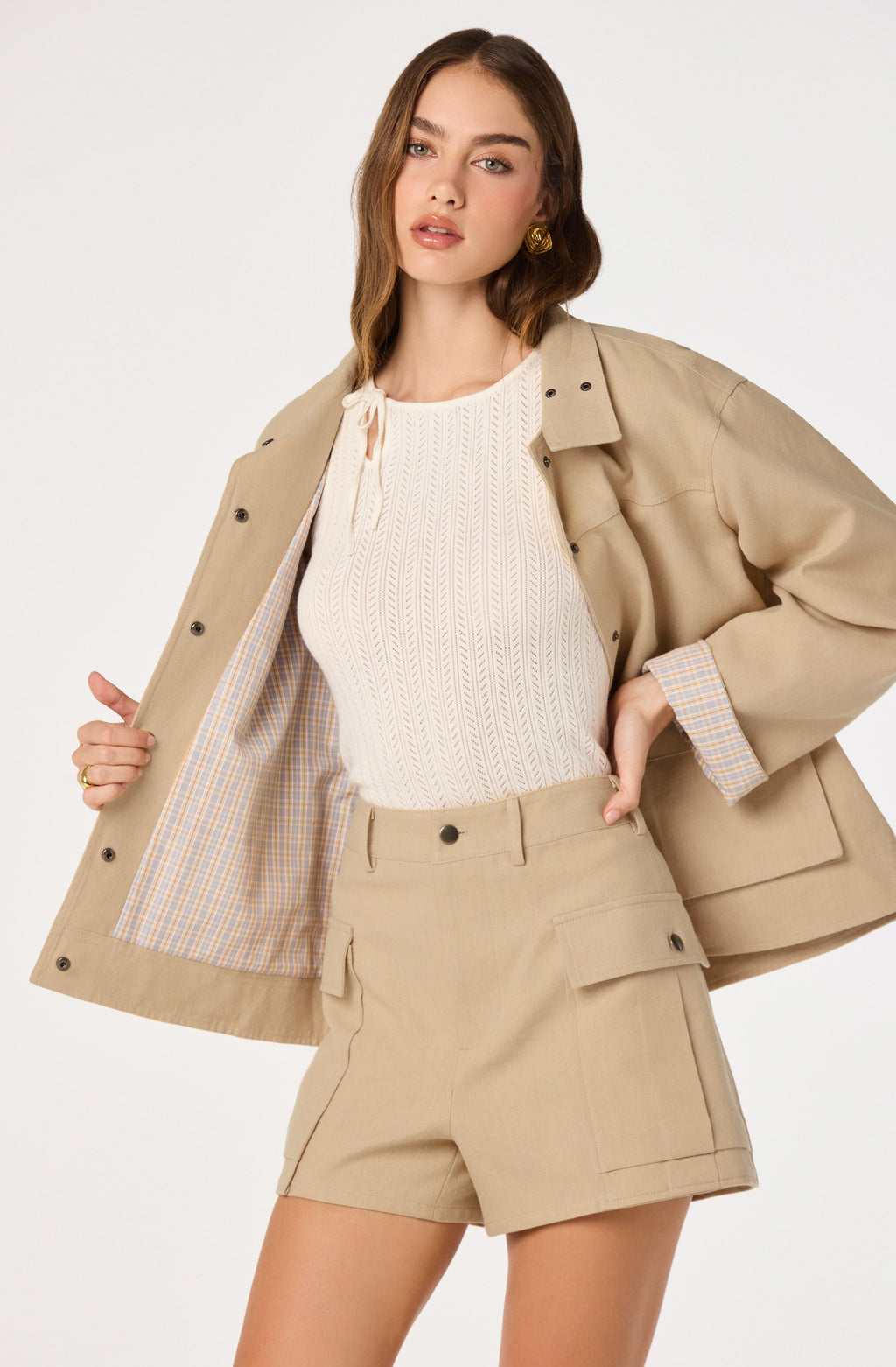 Beron Utility Jacket with Plaid Trim