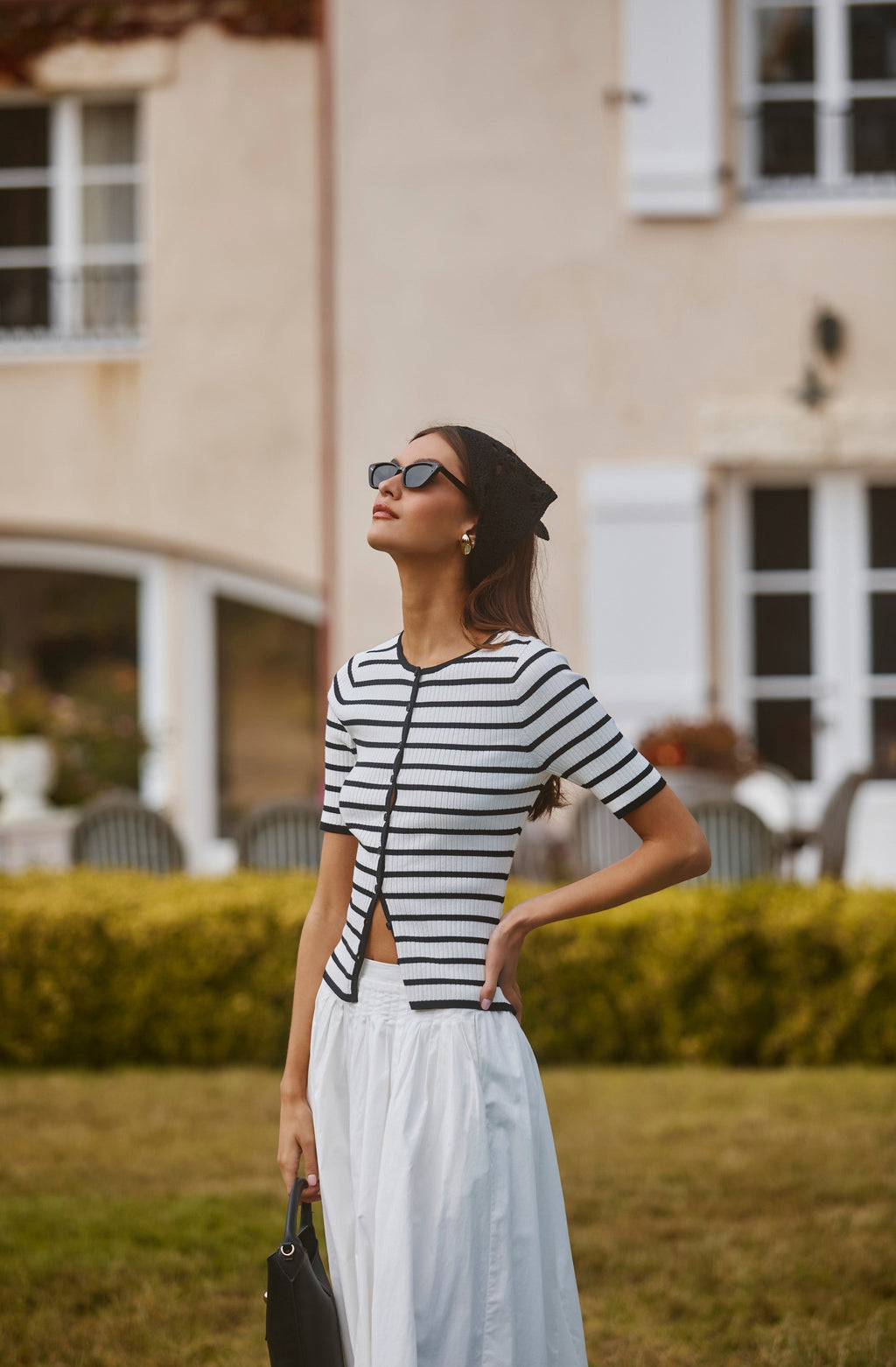 Henrie Striped Ribbed Short-Sleeve Cardigan