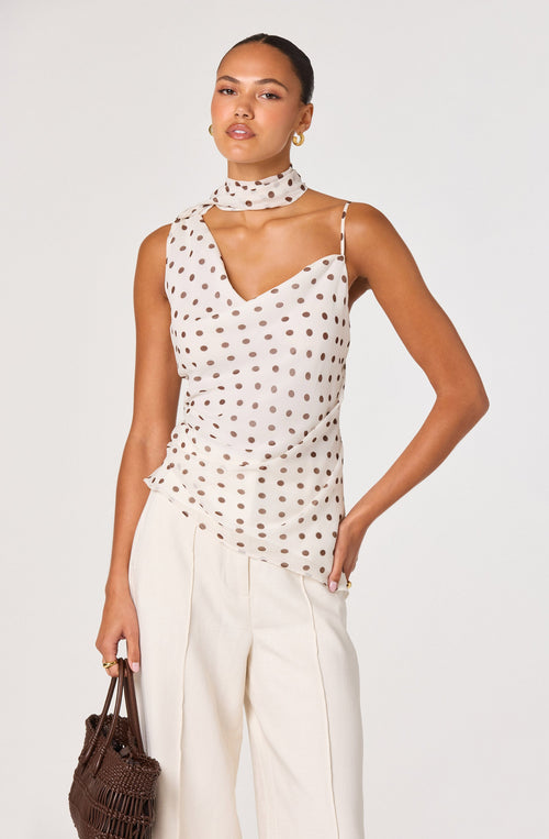 Adrie Polka Dot Scarf Detail Top