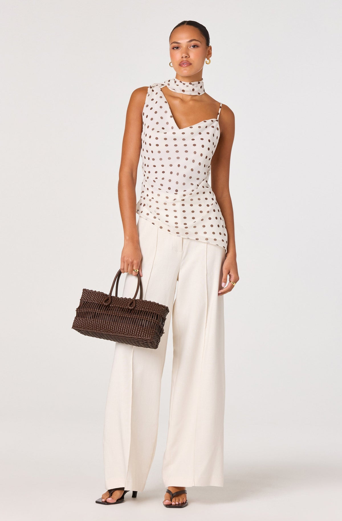 Adrie Polka Dot Scarf Detail Top