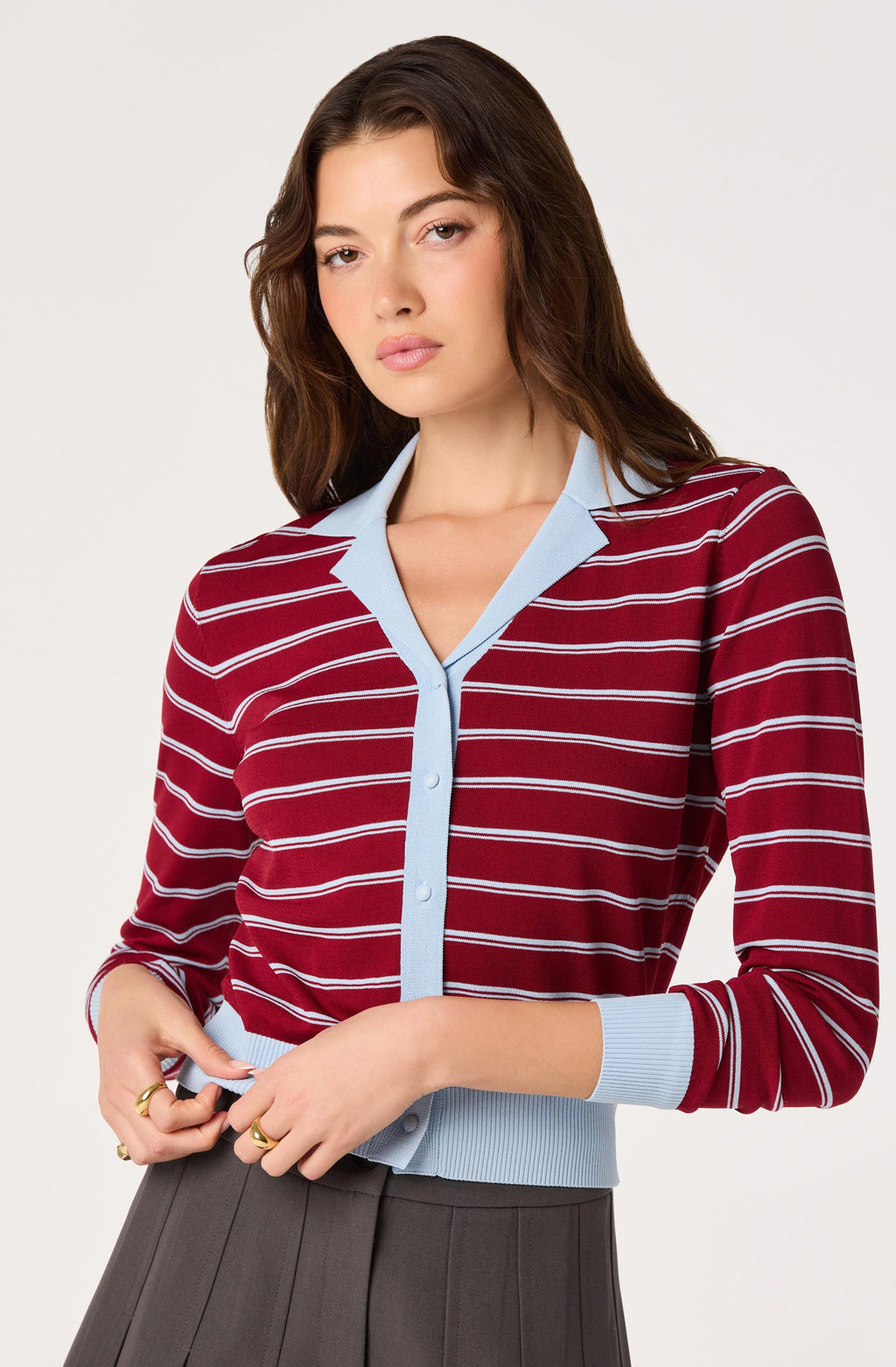 Flavia Striped Collared Cardigan