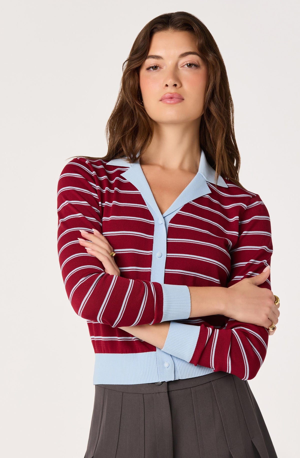Flavia Striped Collared Cardigan