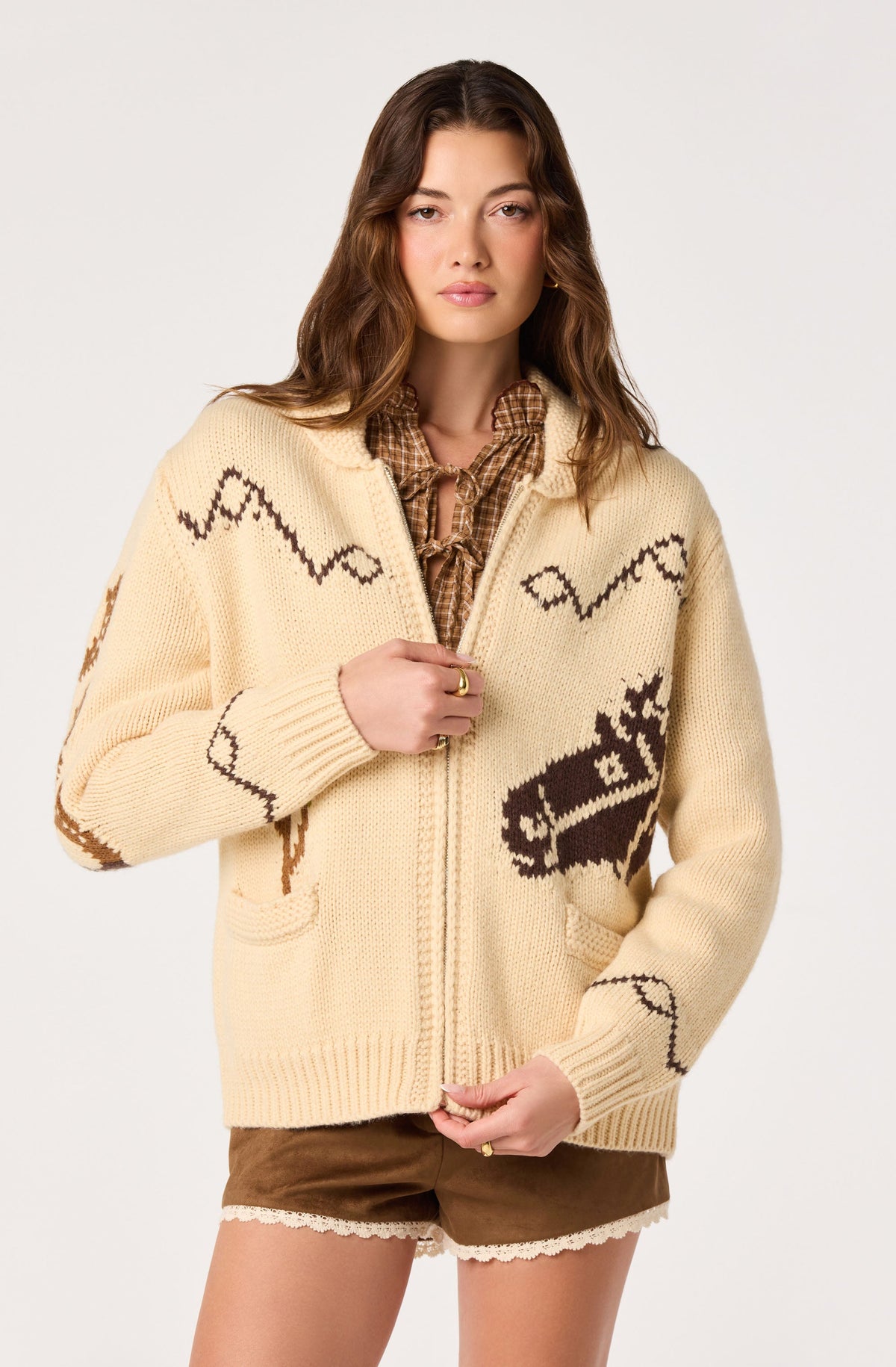 Ivy Western Intarsia Zip Cardigan