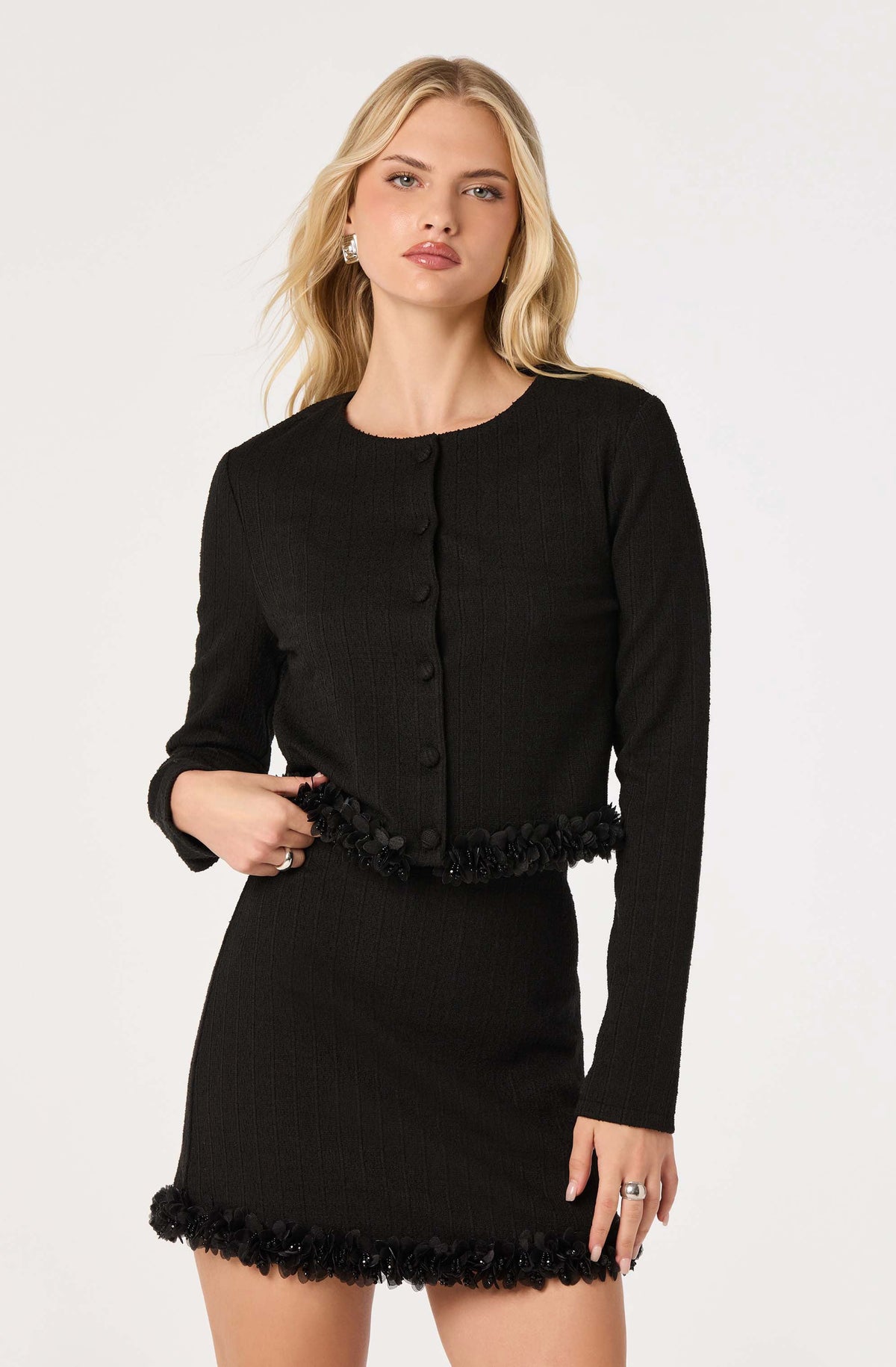 Claire Beaded Flower Tweed Jacket