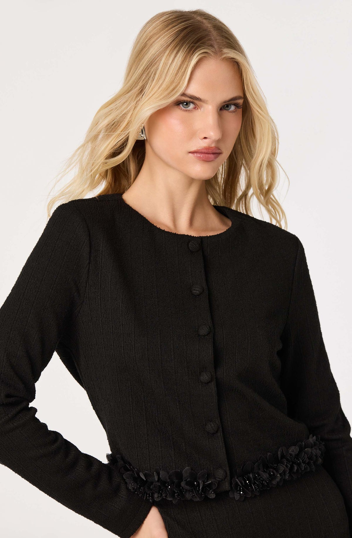 Claire Beaded Flower Tweed Jacket