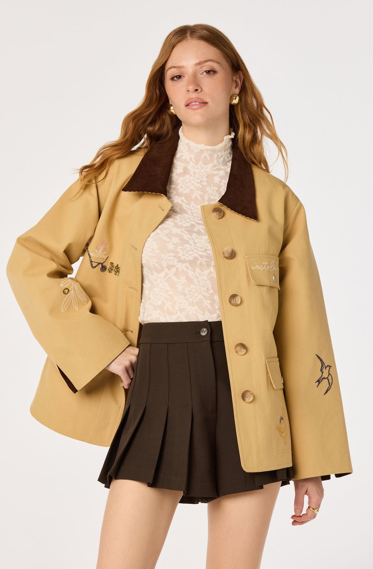 Hope Embroidered Detail Chore Jacket
