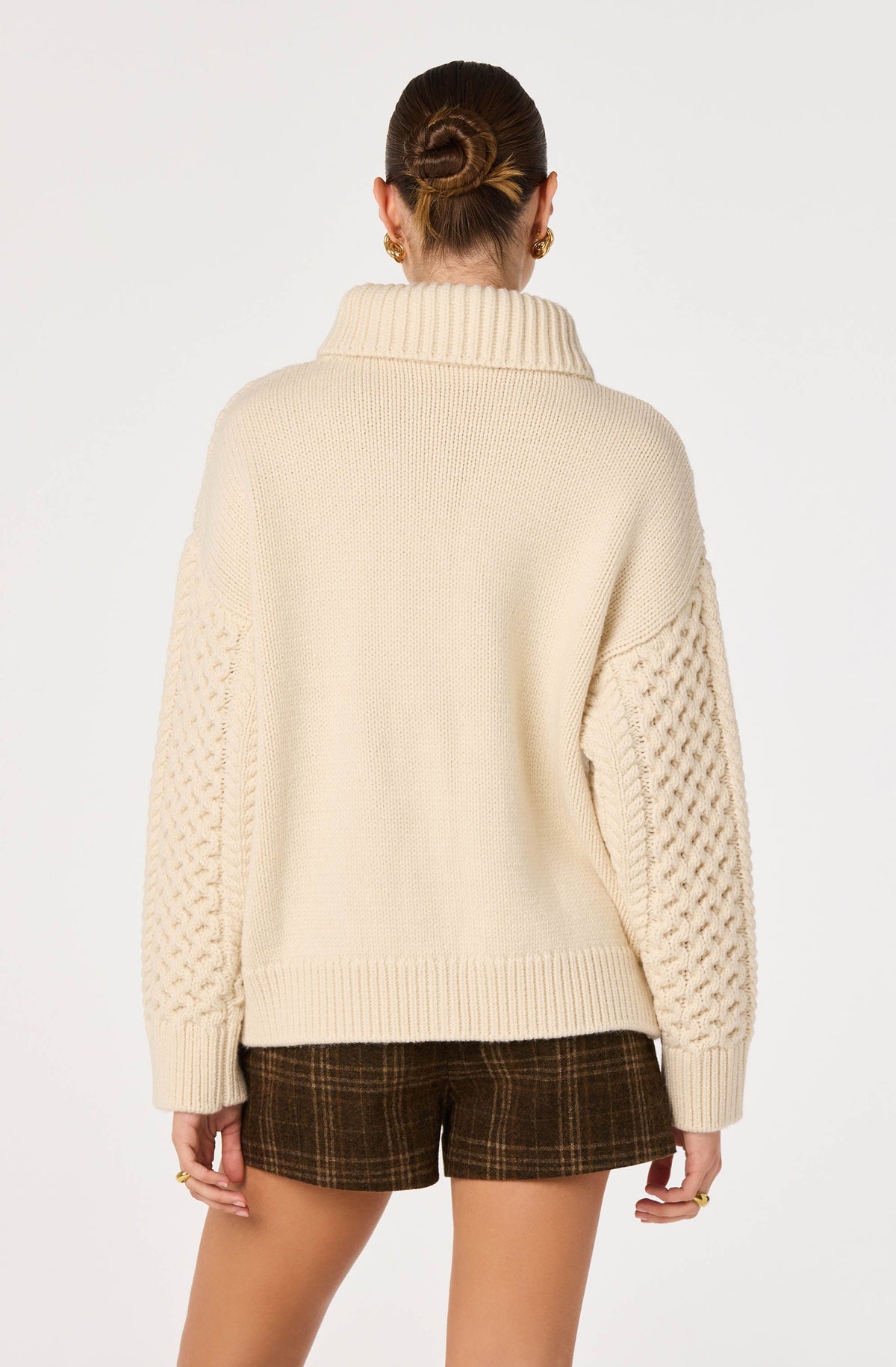 Crystelle Cable Knit Funnel Collar Cardigan