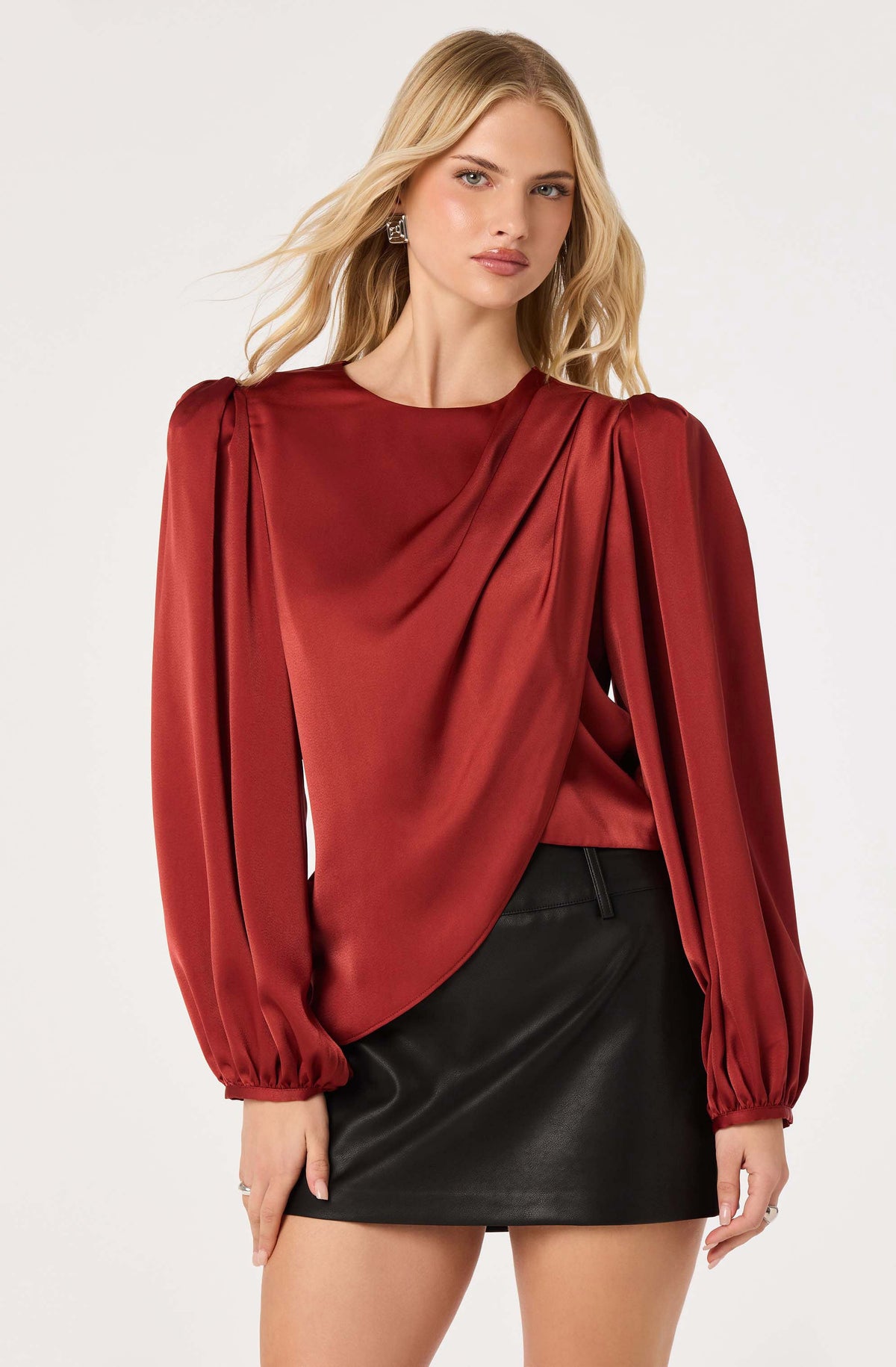 Beatrice Satin Faux-Wrap Blouse