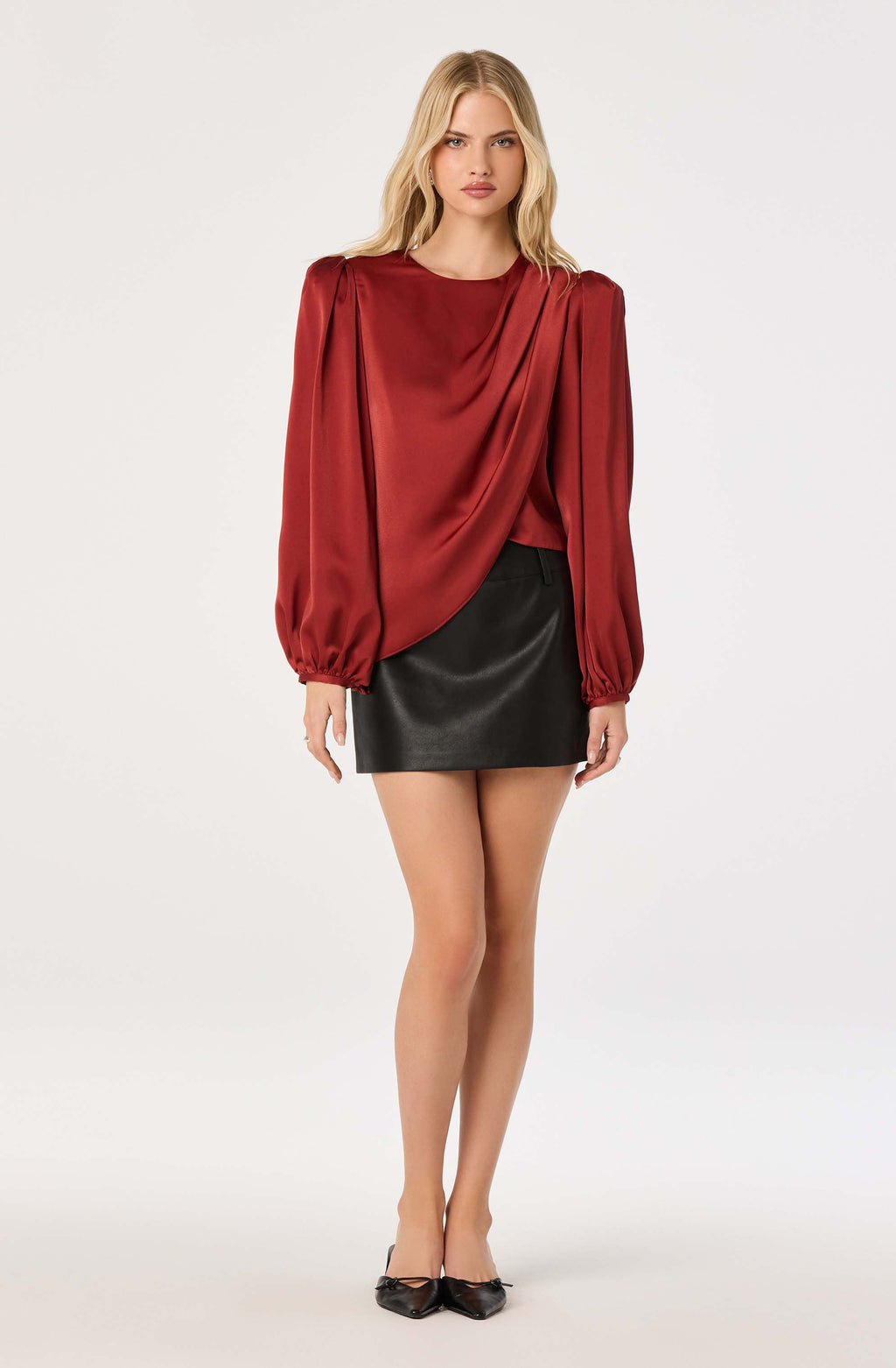 Beatrice Satin Faux-Wrap Blouse