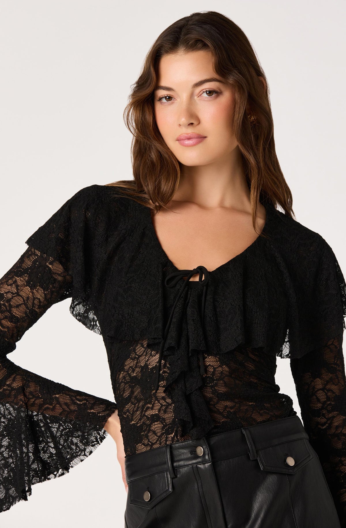 Lexie Sheer Lace Bell Sleeve Top