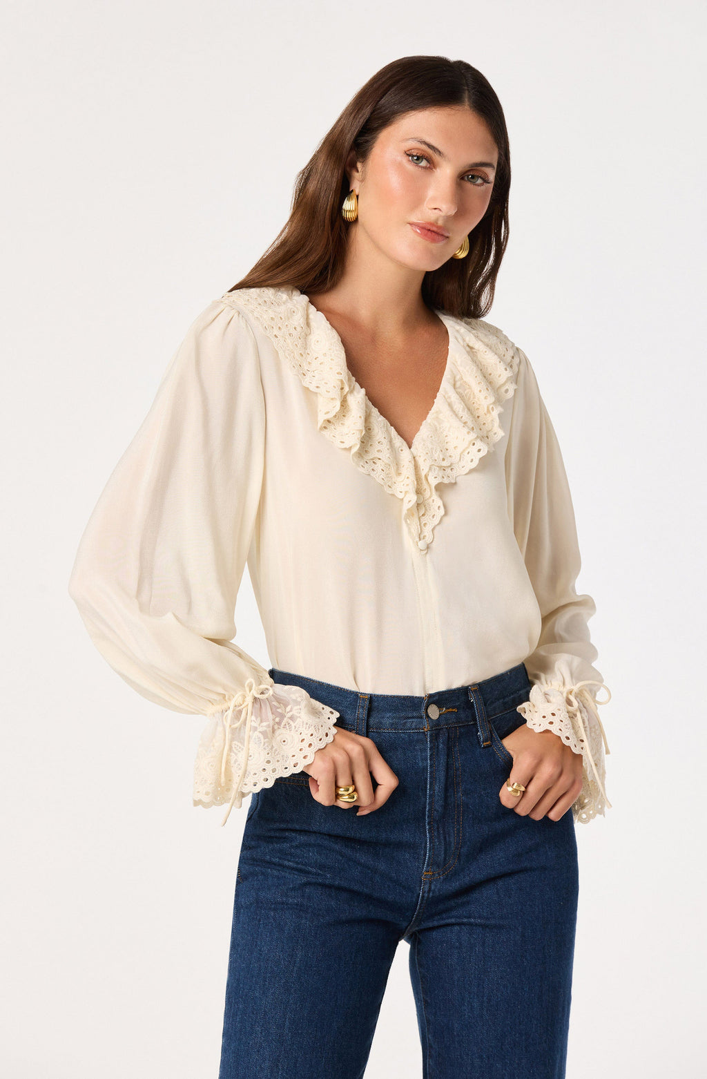 Christy Ruffle Collar V-Neck Blouse